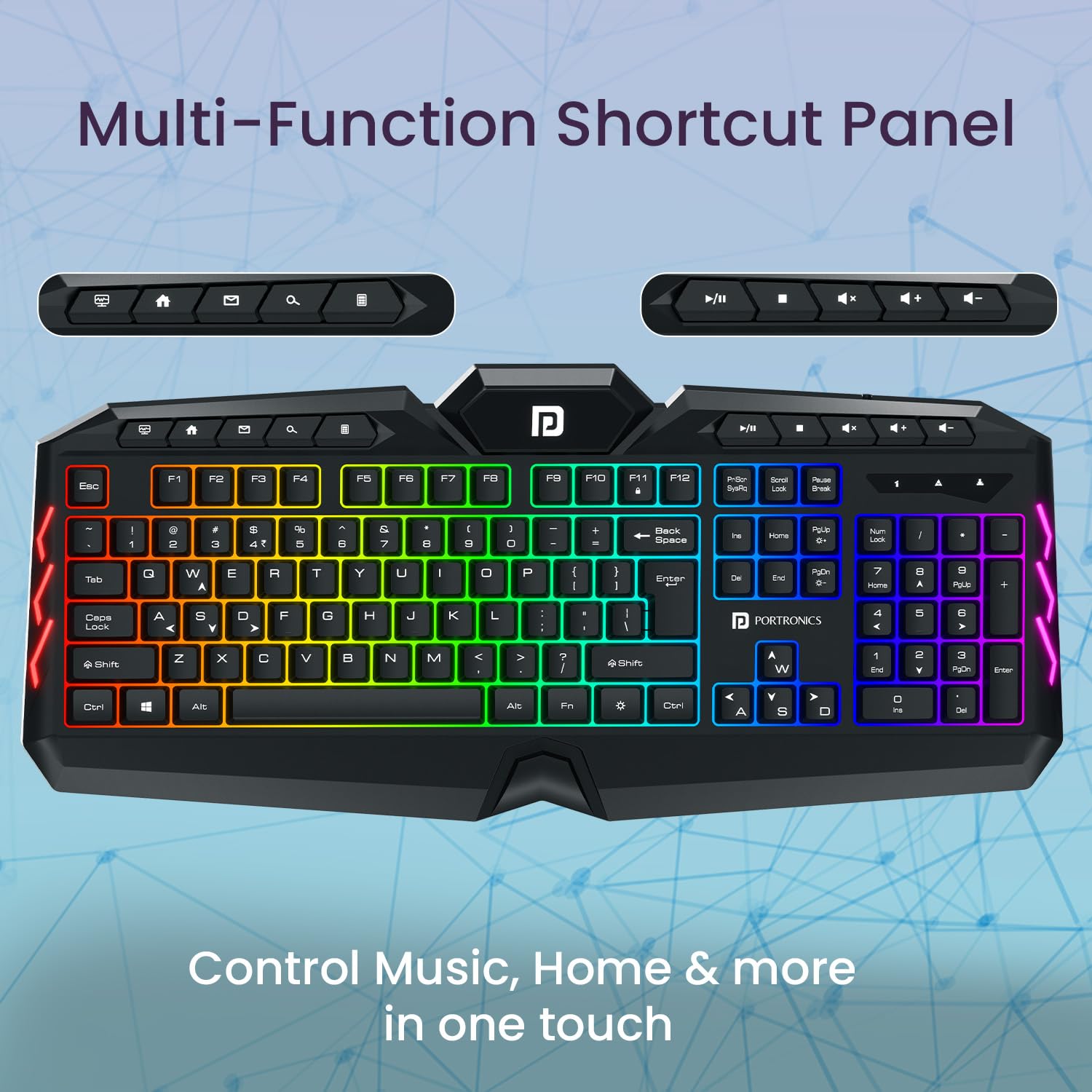 Portronics Ki-Pad 5 Wired Gaming Keyboard & Mouse Combo, 7-Button Mouse Control, 19 Anti-Ghosting, Multimedia Keys, Cool RGB Backlight, 1.5M Cable Length, Compatible with Desktop PCs, Laptops (Black)