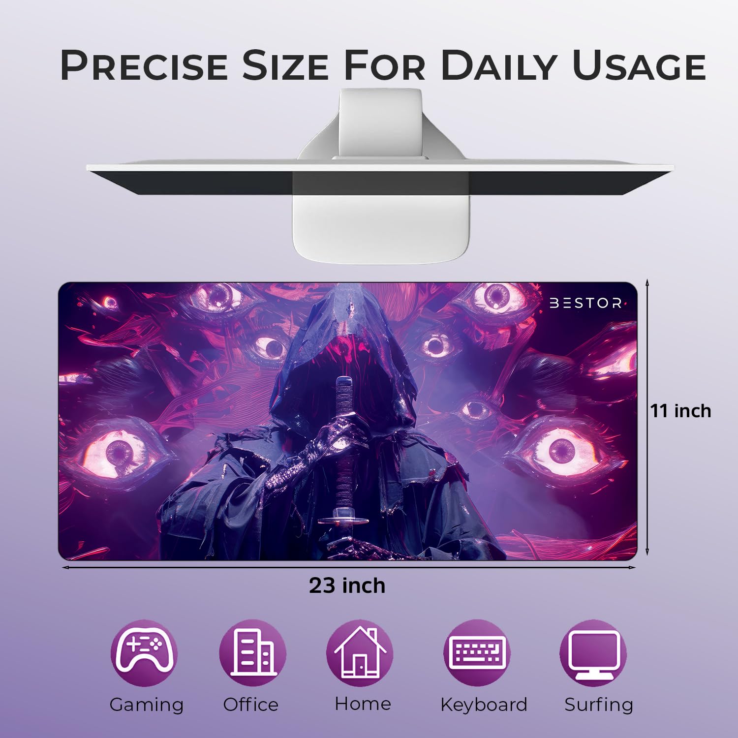 BESTOR Anime Series Mouse Pad Dark Reaper Samurai Mouse pad with Anti-fray Stitching, Waterproof Surface & Non-Slip Rubber Base Stitched Edges Gaming Mouse Mat for Laptop (60cmx34cm)