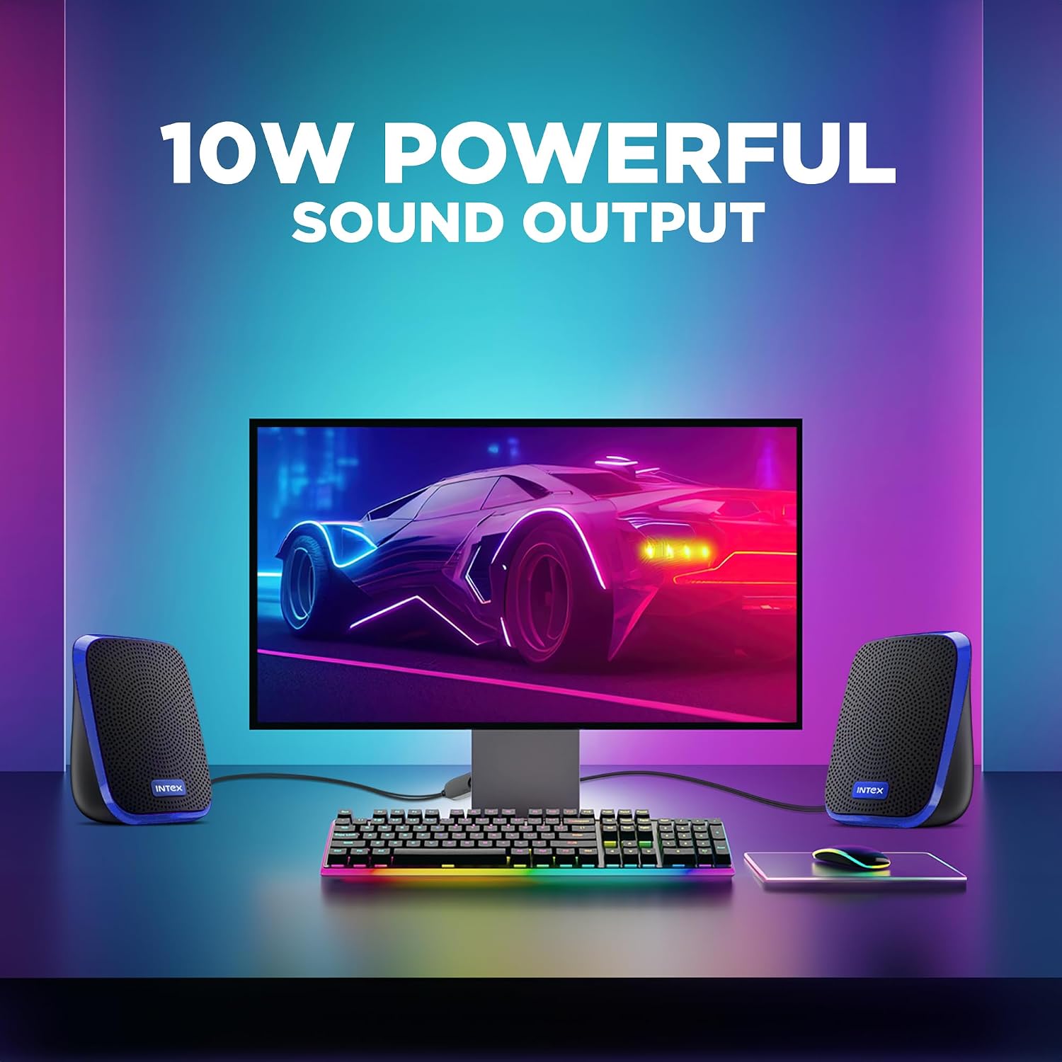 Intex IT-120 2.0 Channel Desktop Speaker with 10W Powerful Sound, USB Powered, 3.5mm Jack, in-Line Volume Control, Loud & Compact Design, Portable for Laptop, Computer, Mobile – Blue