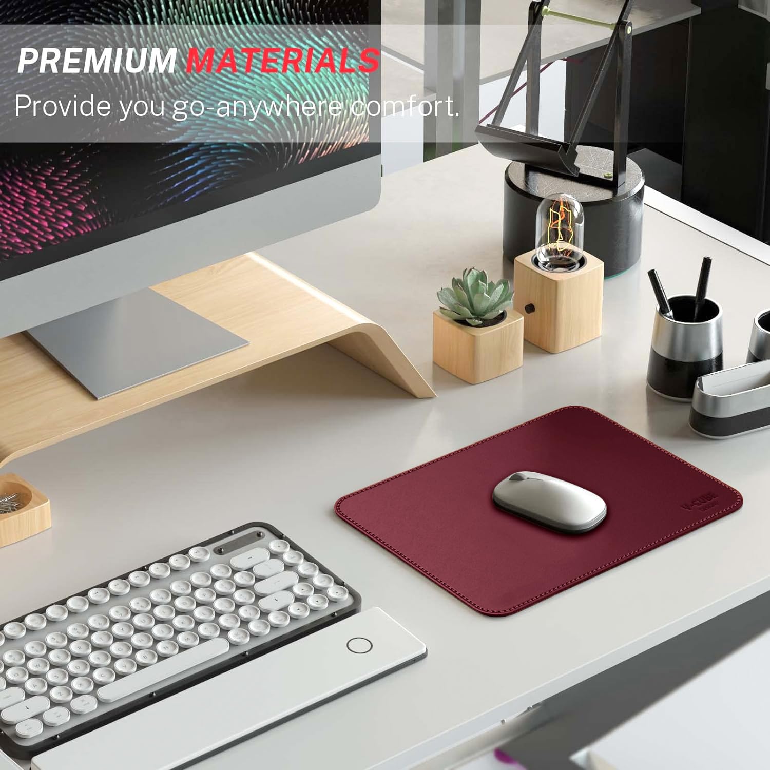 V-CUBE Designs Premium Vegan Leather Mouse Pad |25X21cm| 2.4mm Thick(Padded)|Stitched, Reversible use, Splash-Proof, Anti-Skid for Gaming, Computer, Laptop, Home&Office in a Fresh Modern Design|Maroon