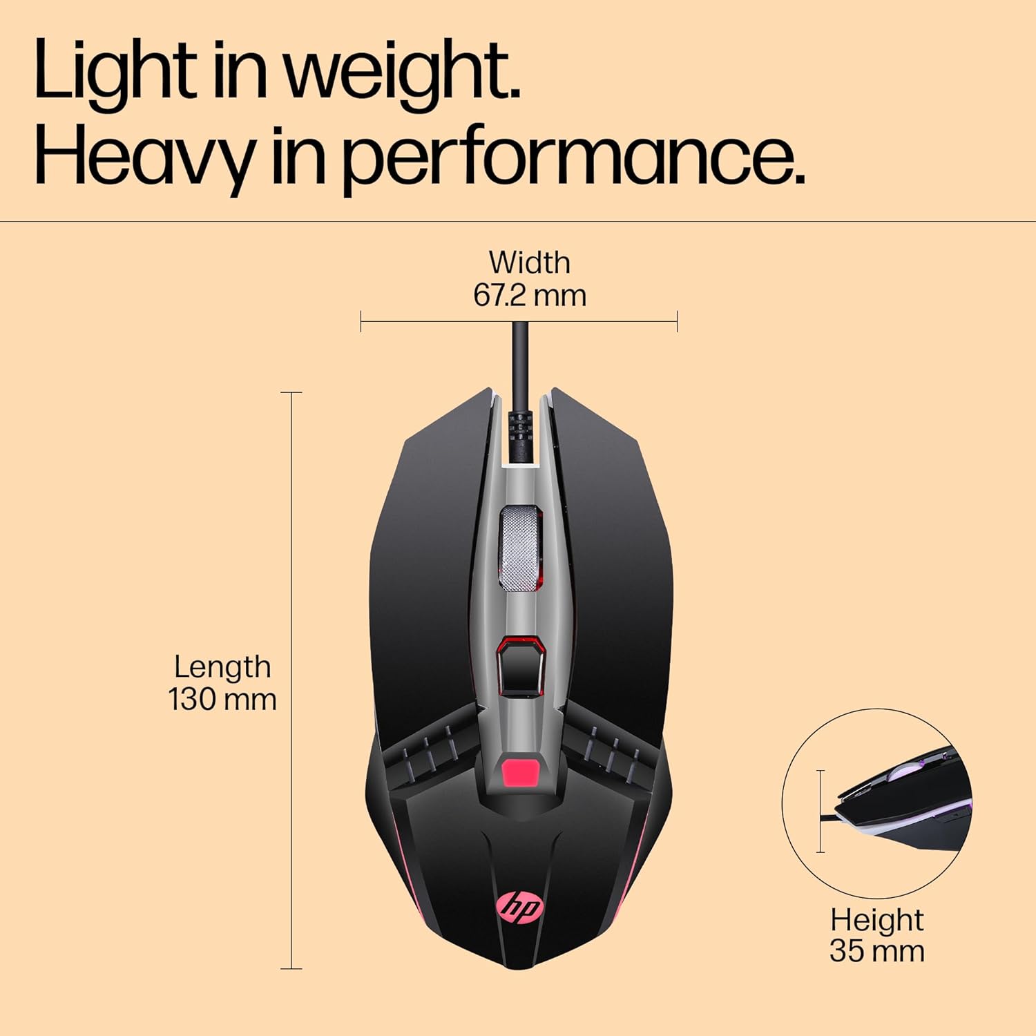 HP M270 Backlit USB Wired Gaming Mouse with 6 Buttons, 4-Speed Customizable 2400 DPI, Ergonomic Design, Breathing LED Lighting, Metal Scroll Wheel, Lightweighted / 3 Years Warranty (7ZZ87AA)