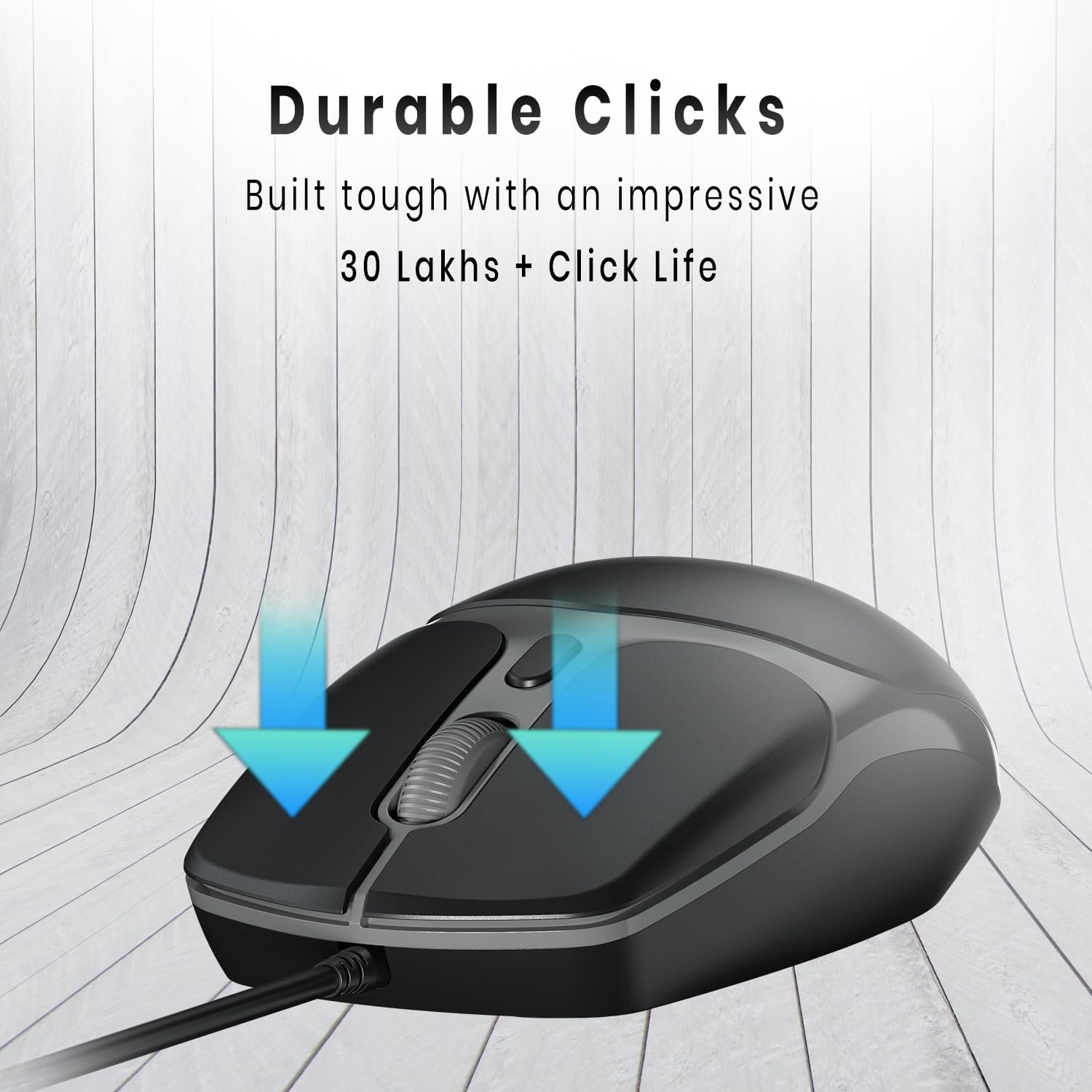 Portronics Toad 103 Wired Optical Mouse with 2400 DPI, Plug & Play, Ambidextrous, Hi-Optical Tracking, 1.5M Cable Length, 30 Lakhs Click Life, Ergonomic Mouse for Comfortable All-Day Grip (Black)