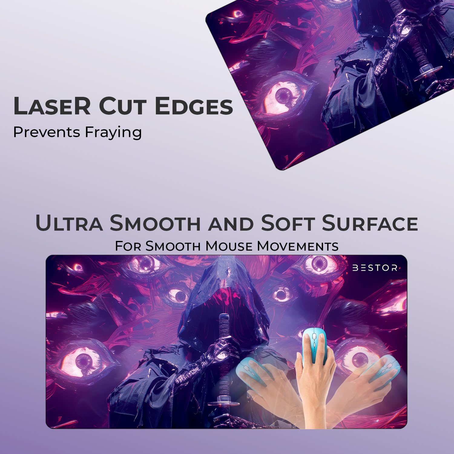 BESTOR Anime Series Mouse Pad Dark Reaper Samurai Mouse pad with Anti-fray Stitching, Waterproof Surface & Non-Slip Rubber Base Stitched Edges Gaming Mouse Mat for Laptop (60cmx34cm)
