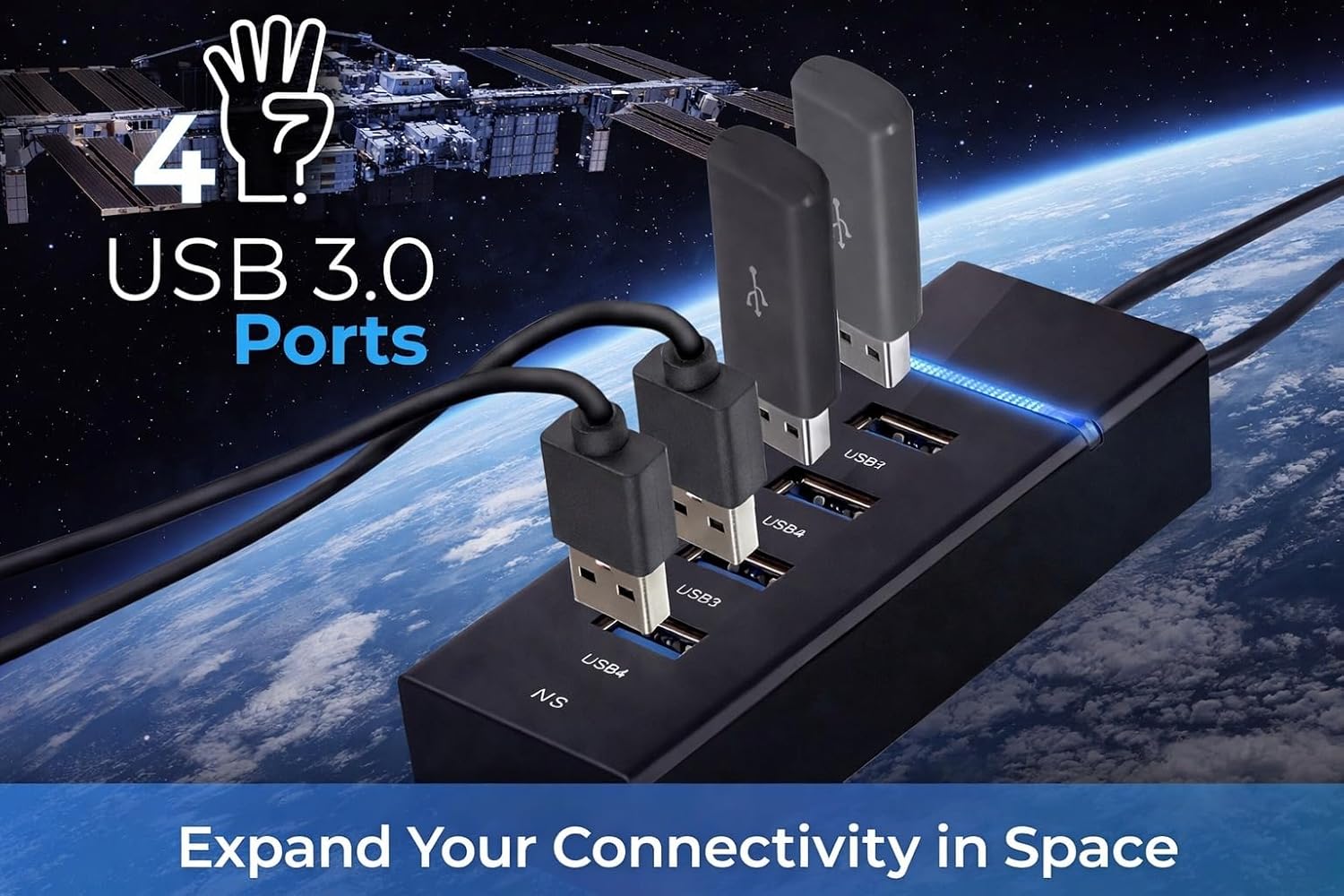 4 Port USB 3.0 Hub with Hi-Speed Data Transfer, LED Indication, 15cm Cable, Backward Compatible, Multi Device Connection, Plug Play Usage, Glossy Finish and Lightweight Design