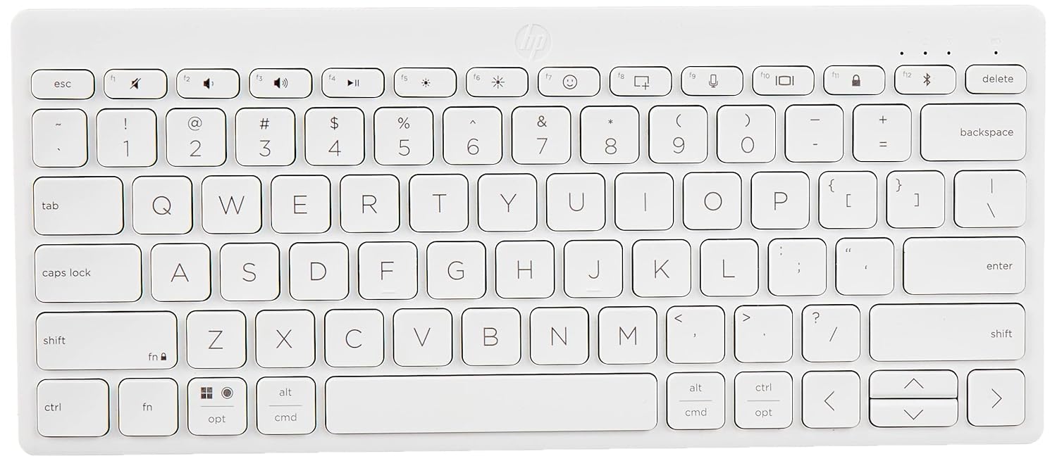 HP 350 Compact Multi-Device Bluetooth Keyboard; Spill Resistant; Swift Pair; OS Auto-Detection, LED Indicator, Battery Life Up to 24 Months, 1 Year Warranty