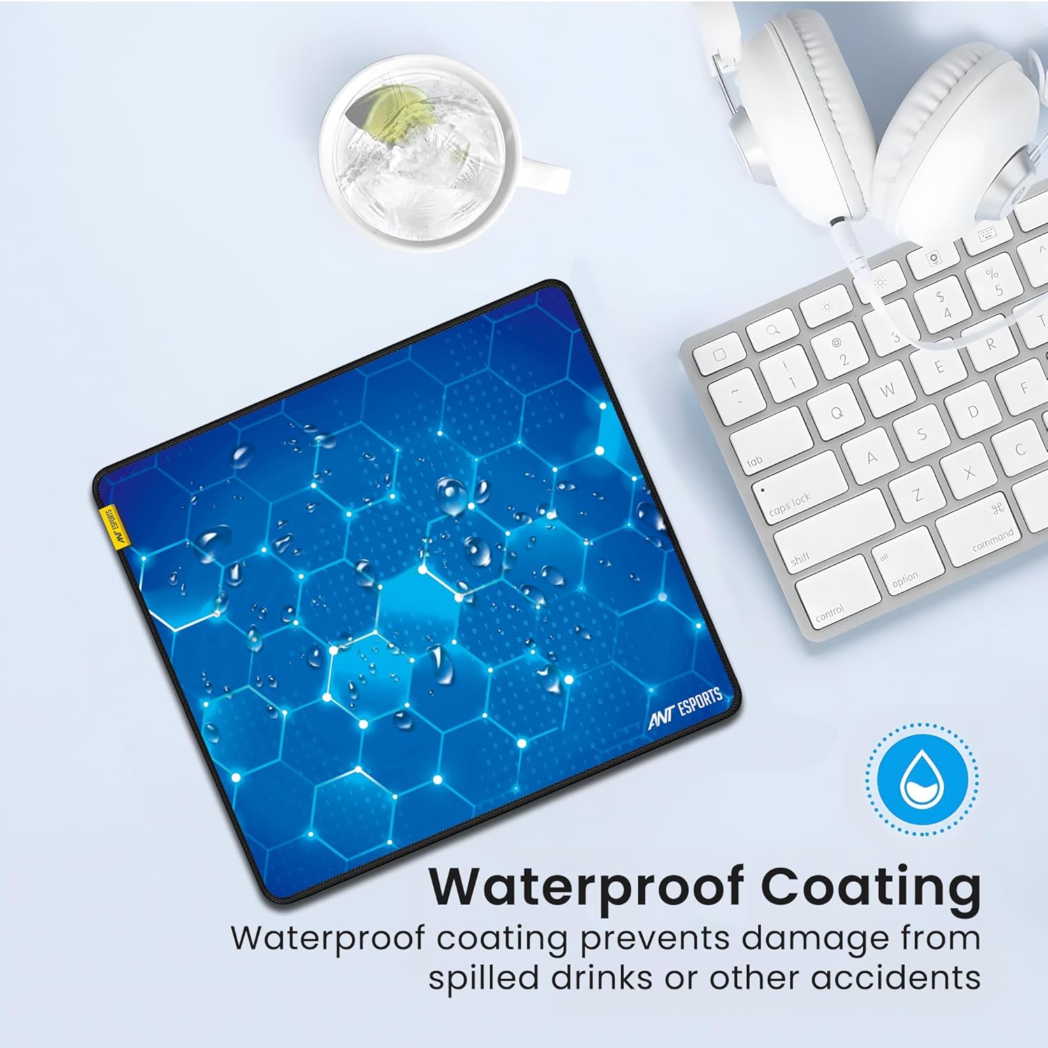 Ant Esports Hexa Mouse Pad 260X210X3mm Anti-fray Stitching, Waterproof Surface & Non-Slip Rubber Base Stitched Edges Gaming Mouse Mat for Laptop, Compatible with Laser and Optical Mice – Blue Hexagon