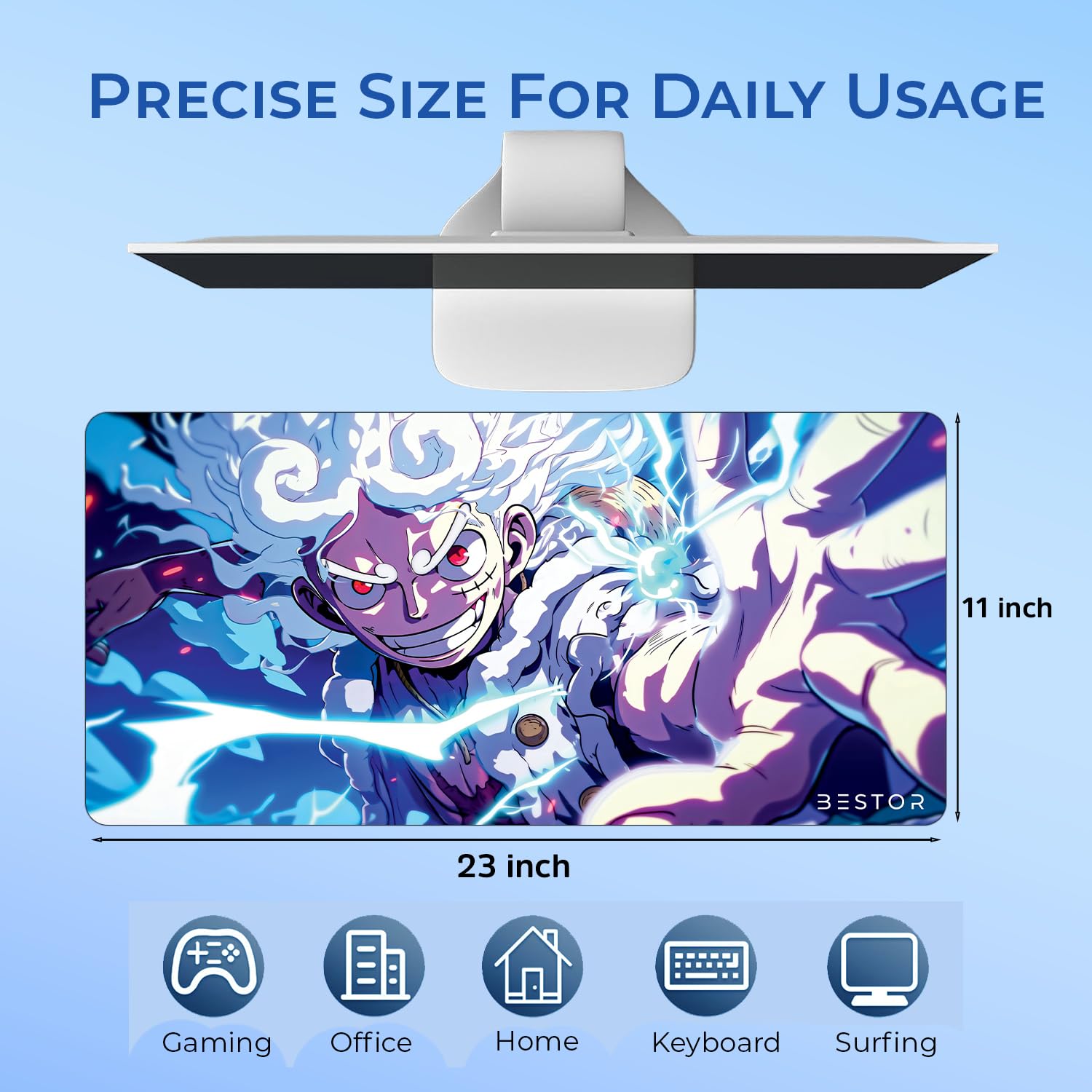 BESTOR Anime Extended Gaming Mouse pad with Anti-fray Stitching, Waterproof Surface & Non-Slip Rubber Base Gaming Mouse Mat for Laptop (60cmx34cm)