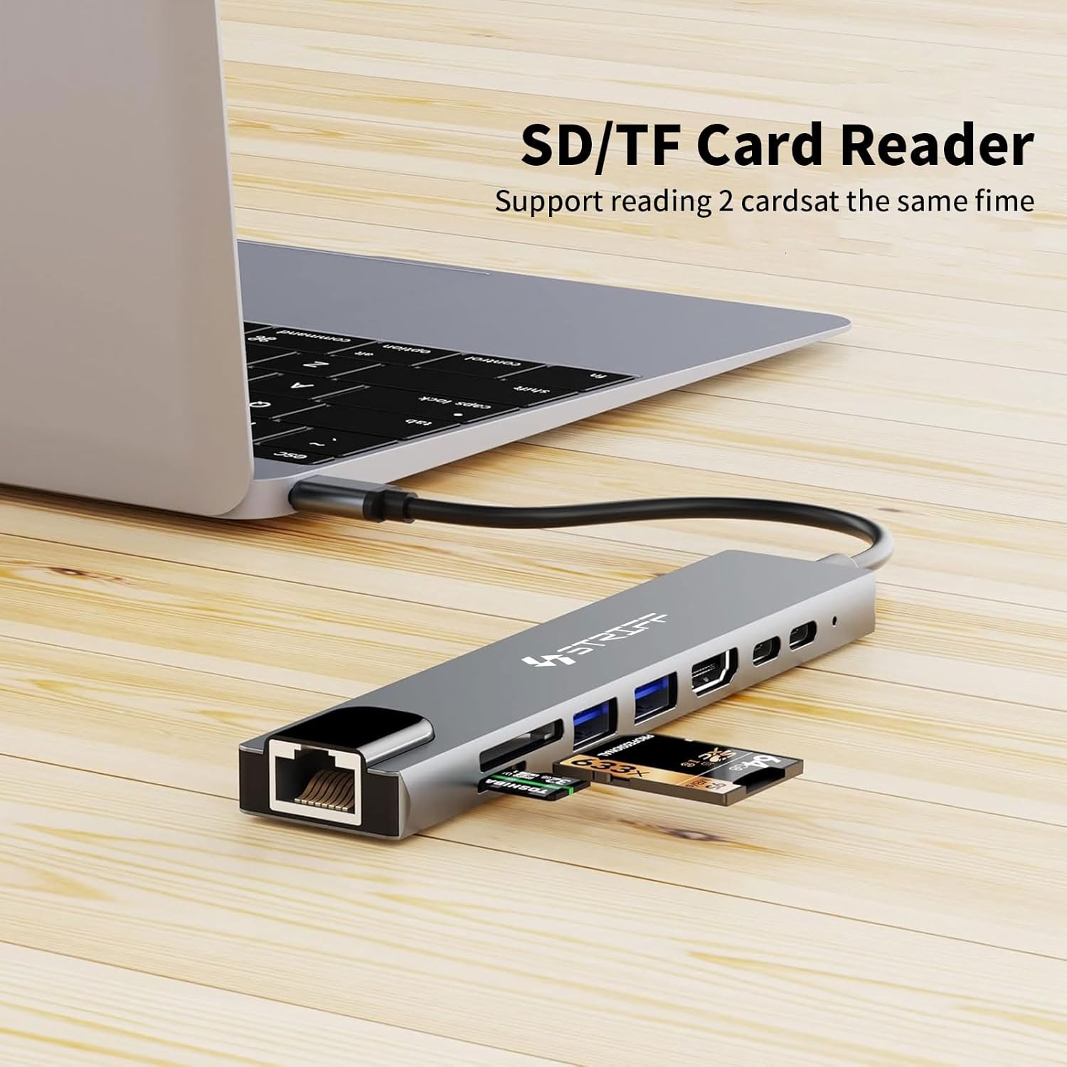 STRIFF 8-in-1 USB C Docking Station, 4K HDMI Adapter, 100Mbps Ethernet, USB 3.0 & USB 2.0 Ports, SD/microSD Card Reader, USB-C Data Transfer, PD Fast Charging Hub for MacBook, Laptop & PC