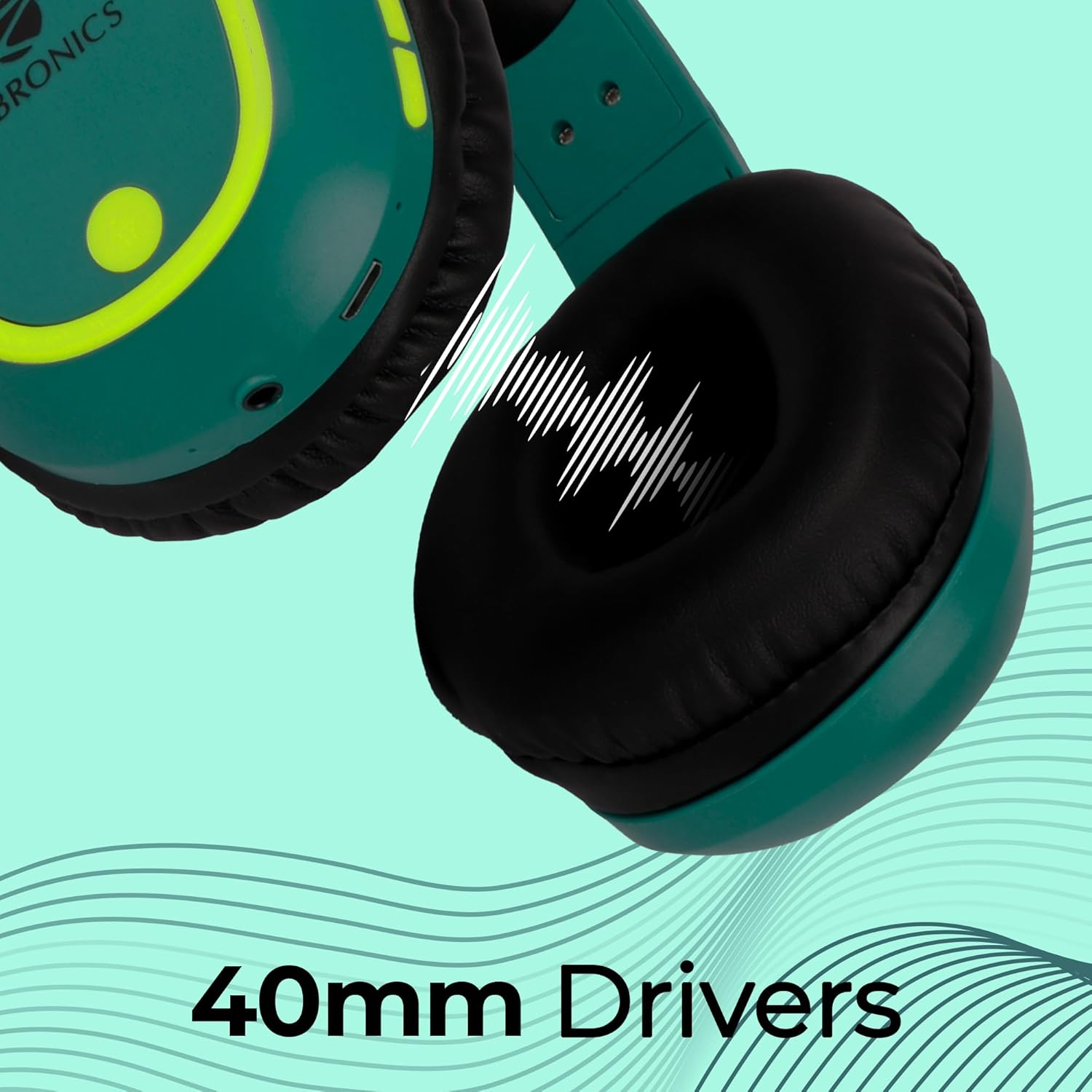 ZEBRONICS Thunder (2026 Upgrade) Wireless Headphones, BT v6.0, True 60 hrs Playback, 40mm Drivers, ENC, Gaming Mode, Dual Pairing, AUX & microSD, Rapid Charging, Call Function (Teal Green)