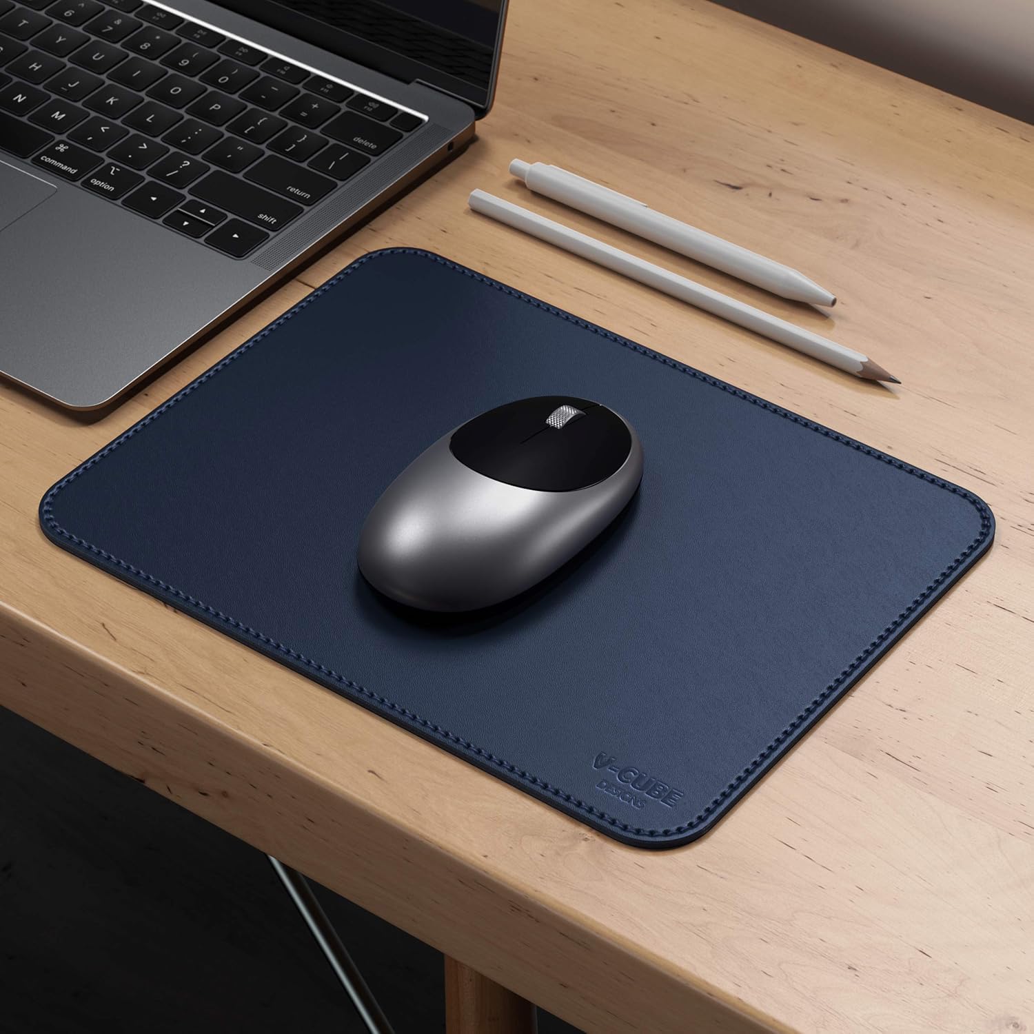 V-CUBE DESIGNS Premium Vegan Leather Mouse Pad |35X25cm| 2.4mm Thick(Padded)|Stitched, Reversible use, Splash-Proof, Anti-Skid for Gaming, Computer, Laptop, Home&Office in a Fresh Modern Design| Blue