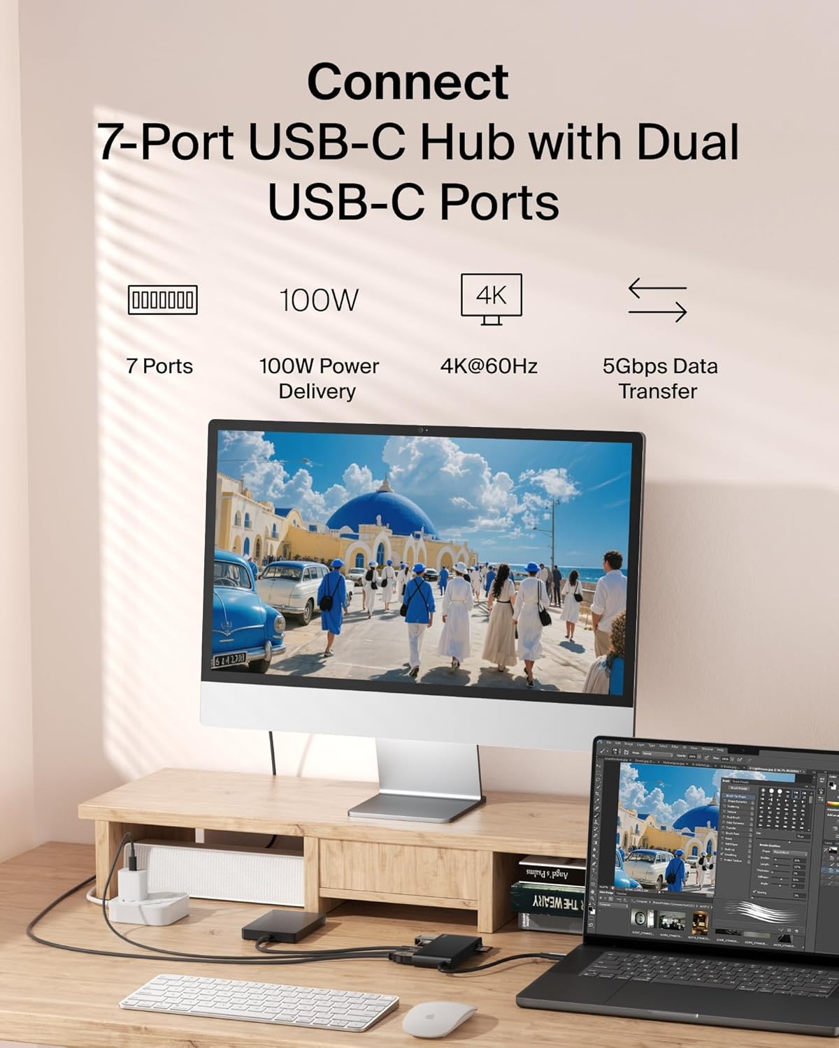 Belkin USB Hub for Laptop 7-in-1, USB C Hub – Multi Port Adapter with 4K HDMI 2.0 @ 60Hz, 100W USB-C PD, SD & MicroSD Slots, 5Gbps Transfer | Type C Hub for MacBook Pro, Air, iPad, Windows