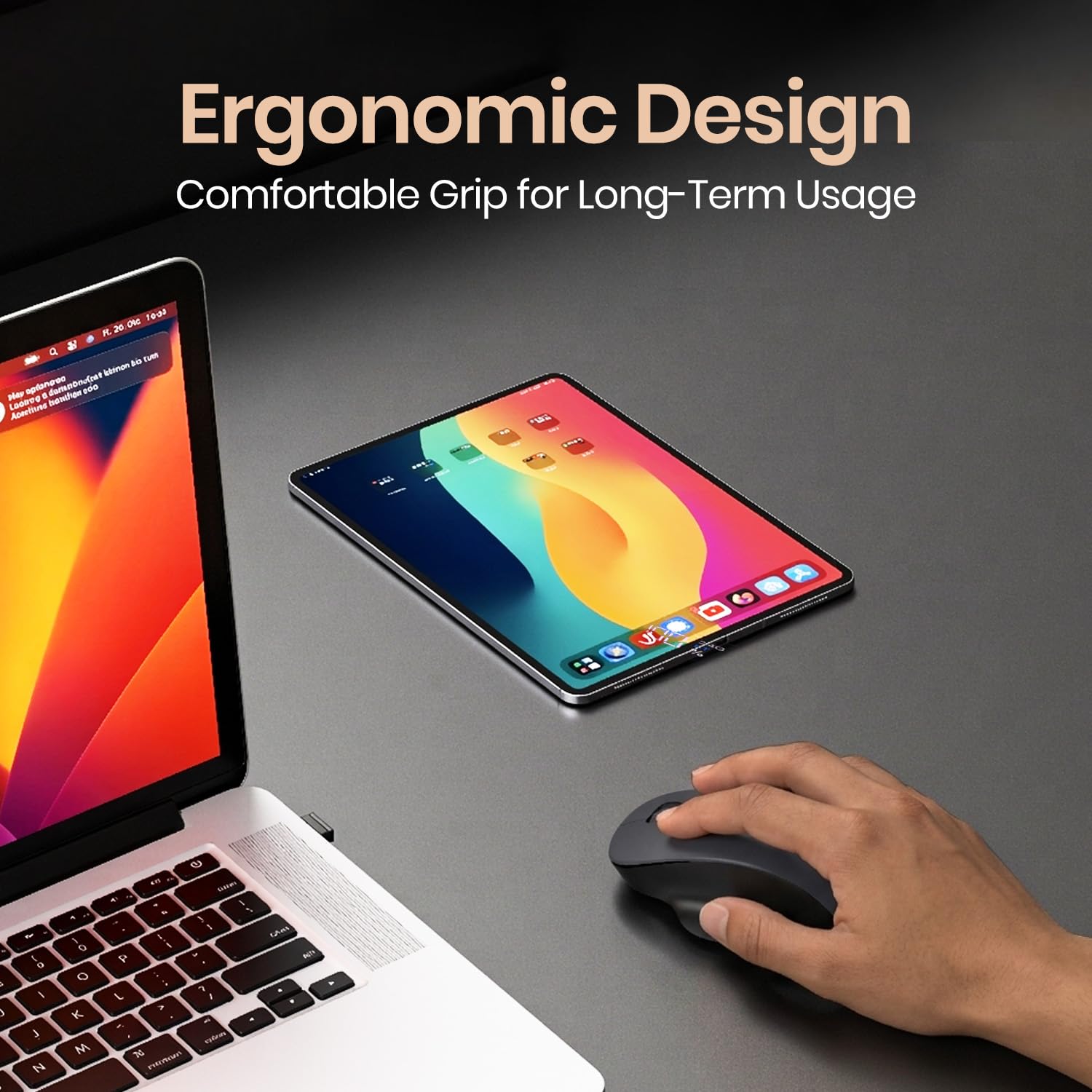 Portronics ToadGo Wireless Rechargeable Bluetooth Mouse with Thumb Rest Support, (Bluetooth + 2.4 GHz) Connectivity, Rechargeable Battery, Adjustable Dpi, Noise-Free Clicking, Wide Compatibility