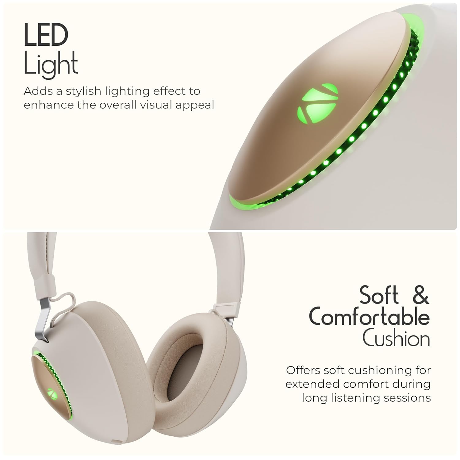 ZEBRONICS Duke (2026 Upgrade) Wireless Headphone, BT v5.3, Upto 60 hrs Playback, 40mm Drivers, Deep Bass, ENC, Gaming Mode, Dual Pairing, LED Lights, Media/Volume Control, Call Function (Beige)