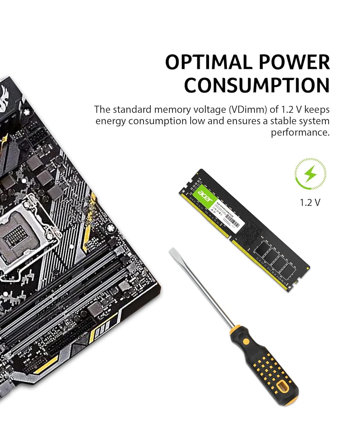 Acer UD100 U-DIMM 3200MHz 16GB 19-19-19-43 2R*8 Desktop RAM, Black