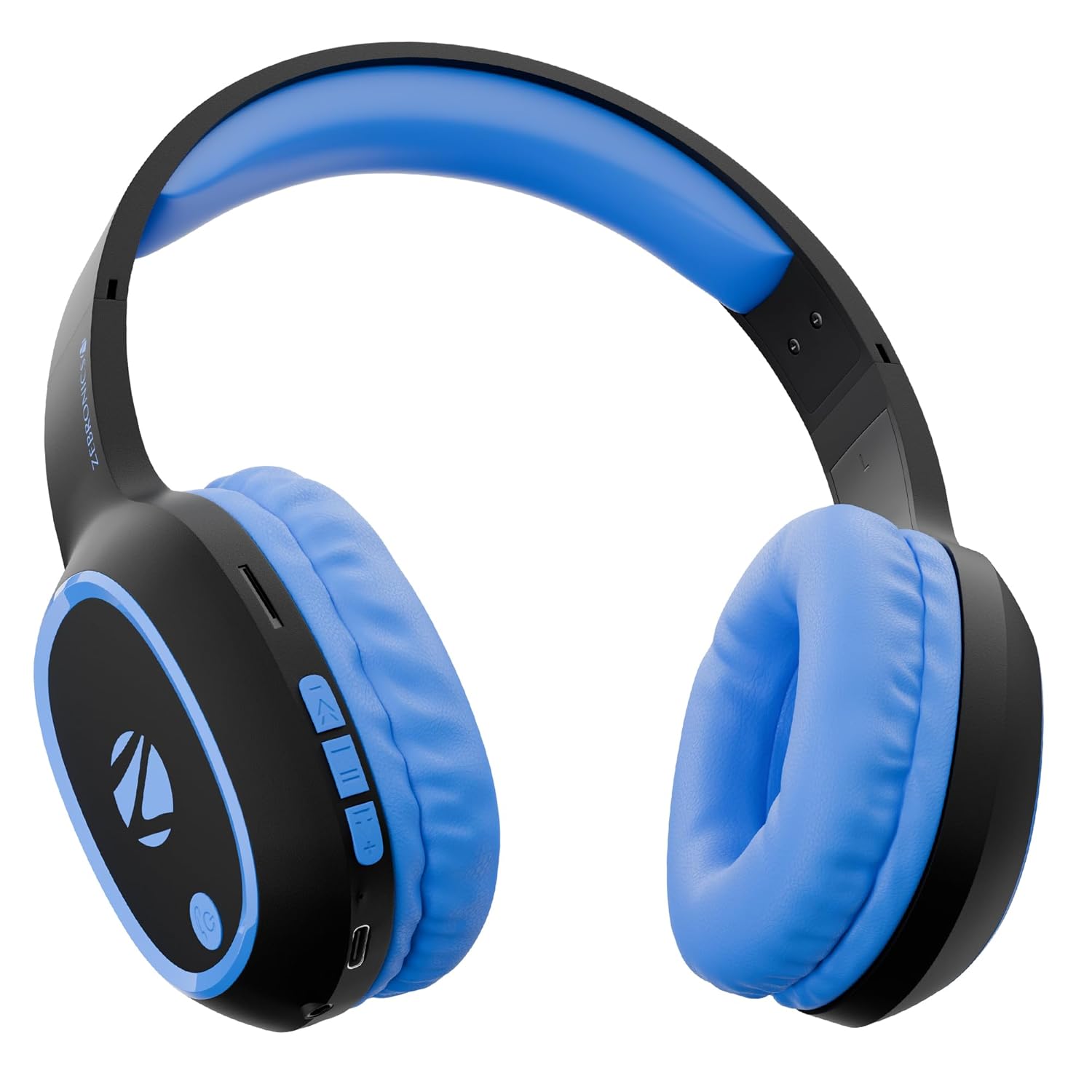 ZEBRONICS Thunder (2026 Upgrade) Wireless Headphones, BT v6.0, True 60 hrs Playback, 40mm Drivers, ENC, Gaming Mode, Dual Pairing, AUX & microSD, Rapid Charging, Call Function (Blue)