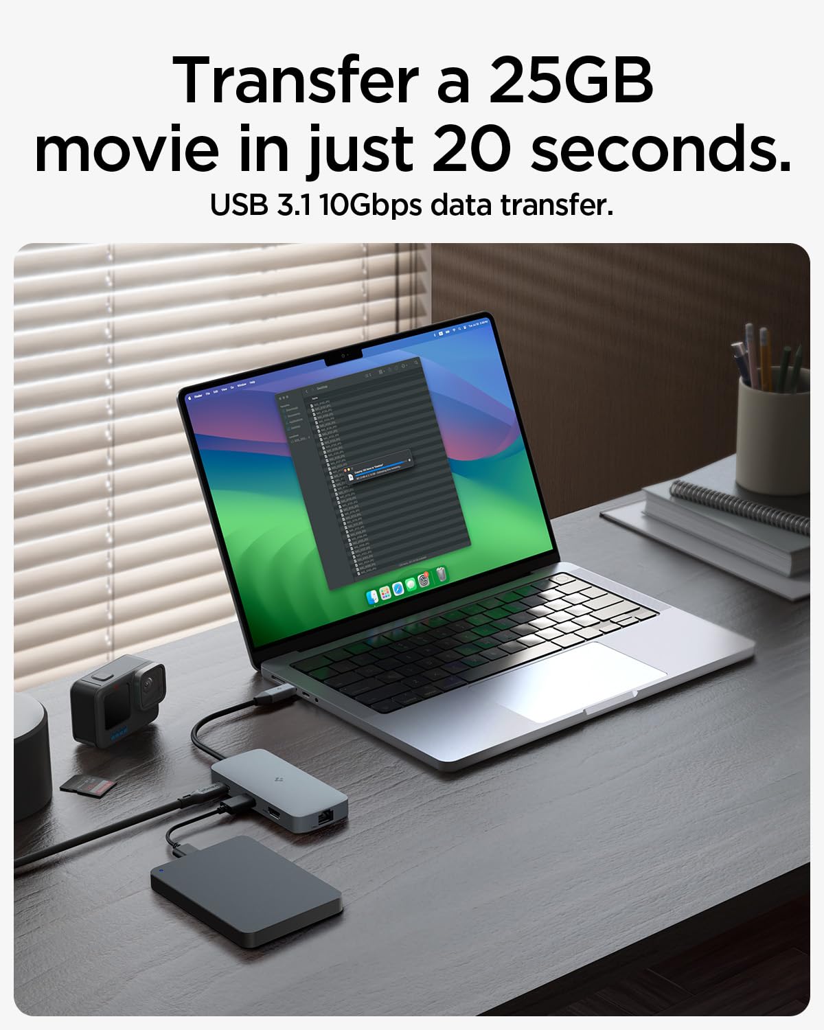 Spigen ArcDock 6-in-1 Type-C Hub 3.2 Gen 2 (1 x USB-C 100W, 1 x USB-C, 2 x USB-A 10Gbps, HDMI 8K 60Hz, Ethernet) for MacBook Neo/Air/Pro & Laptops - Dark Silver