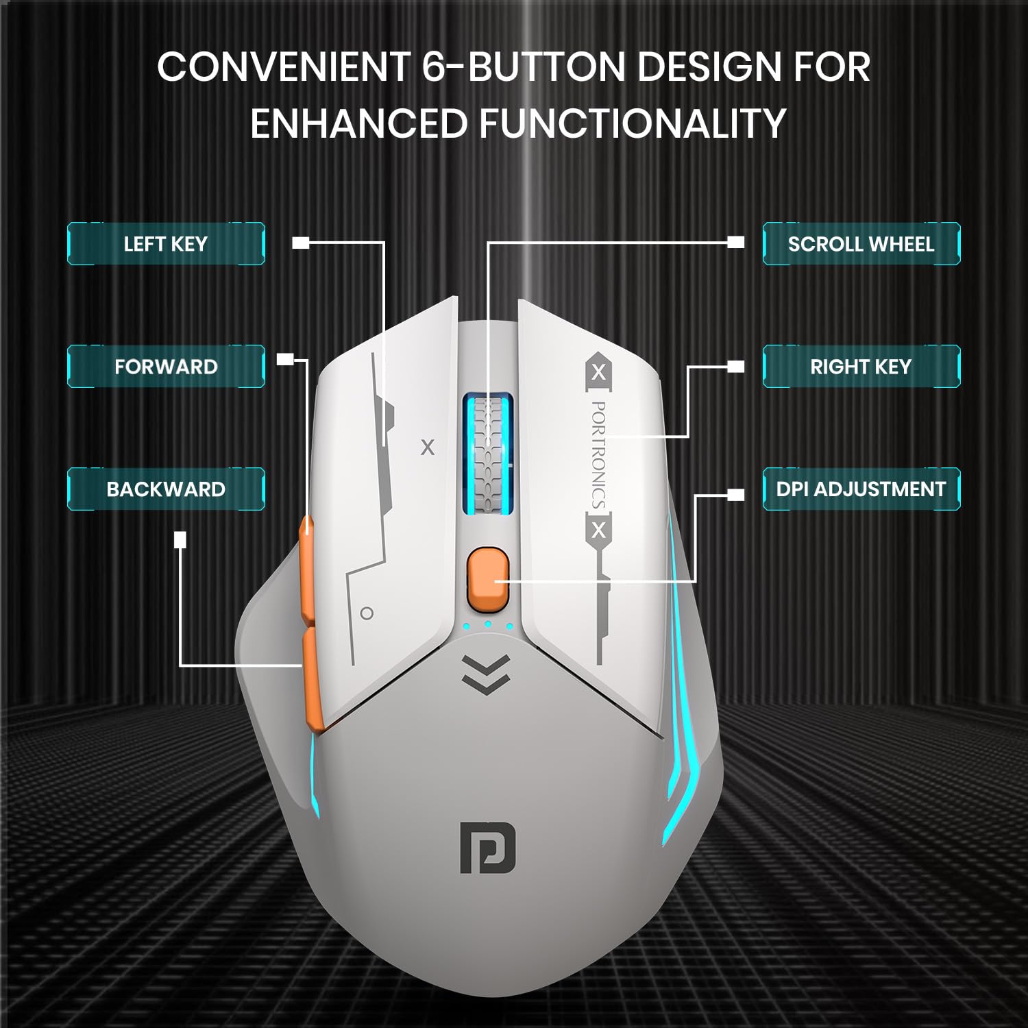 Portronics Vader Max Wireless Rechargeable Mouse, Thumb Support, Bluetooth 5.3 & 2.4 GHz Dual Mode, 6-Button Control, Adjustable DPI Up to 2400,Universal Compatibility for Laptop,Desktop,Gaming(Grey) Visit the Portronics Store