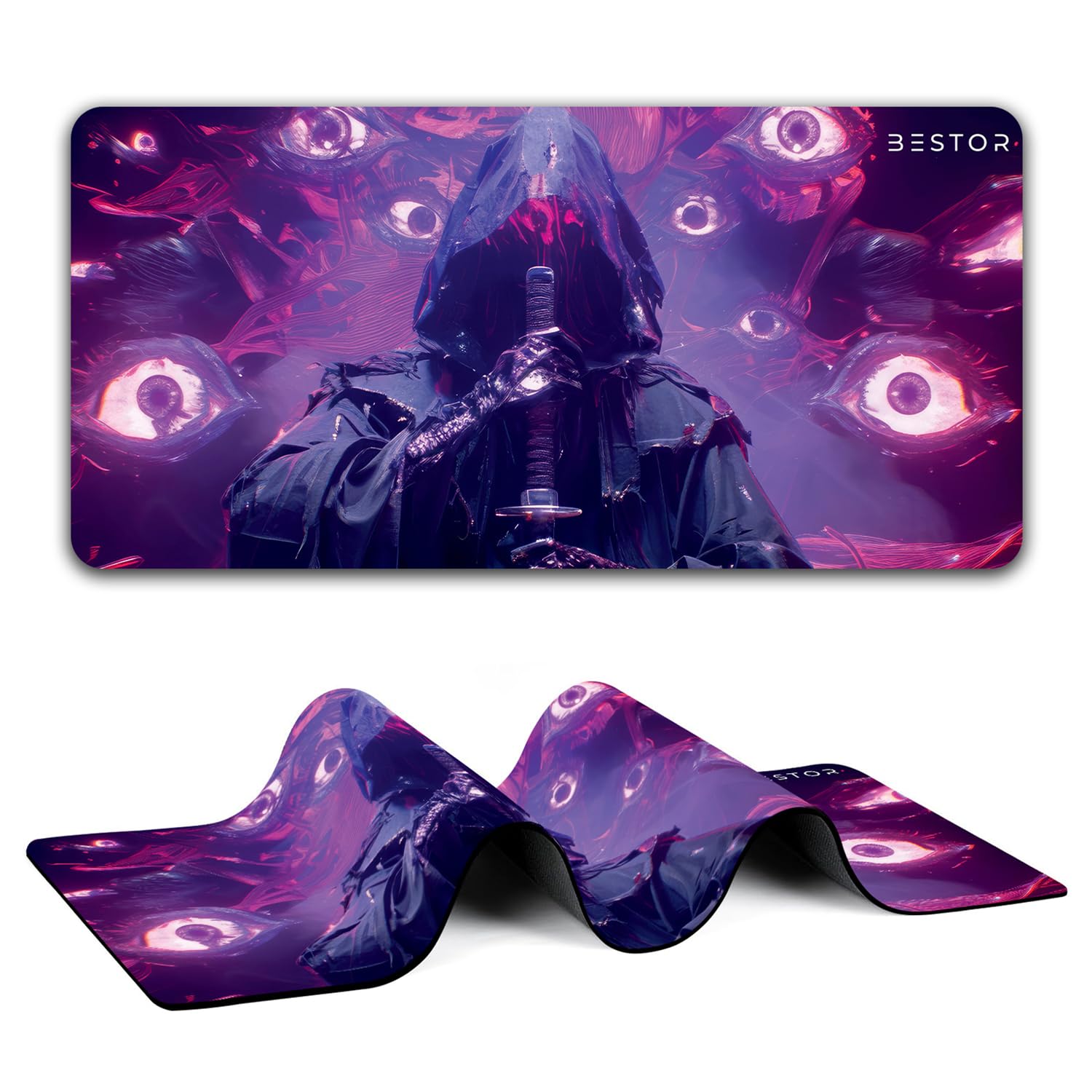 BESTOR Anime Series Mouse Pad Dark Reaper Samurai Mouse pad with Anti-fray Stitching, Waterproof Surface & Non-Slip Rubber Base Stitched Edges Gaming Mouse Mat for Laptop (60cmx34cm)