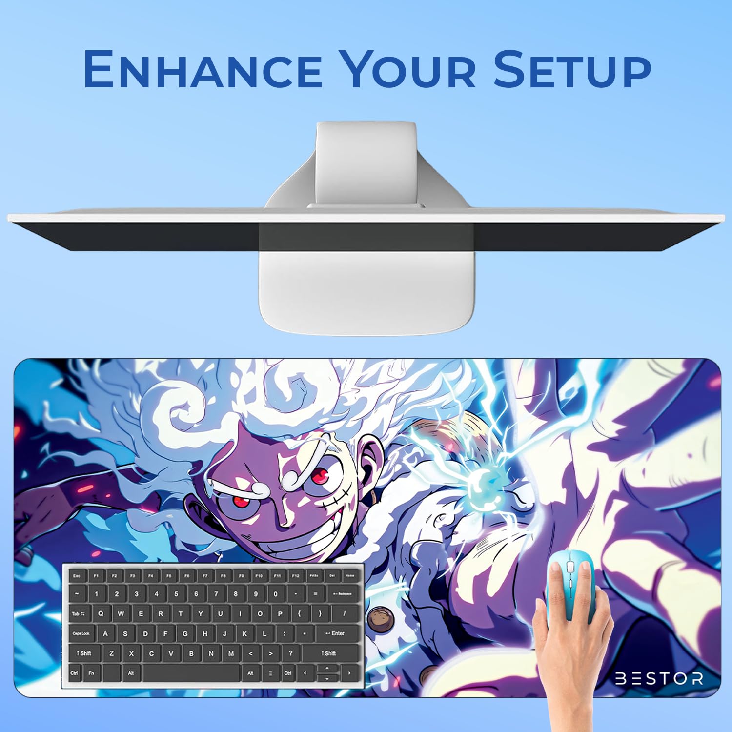 BESTOR Anime Extended Gaming Mouse pad with Anti-fray Stitching, Waterproof Surface & Non-Slip Rubber Base Gaming Mouse Mat for Laptop (60cmx34cm)