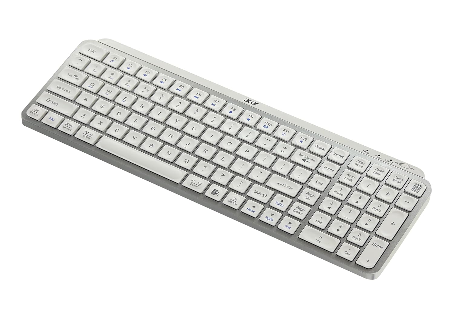 Acer KeyPro X105 Wireless Keyboard I Dual Mode 2.4GHz USB + BT 5.0 I 105 Keys Full Size Keyboard I Rechargeable 400mAh Battery I USB-C Charging I 64H Use I Windows Mac Android Compatible I Silver