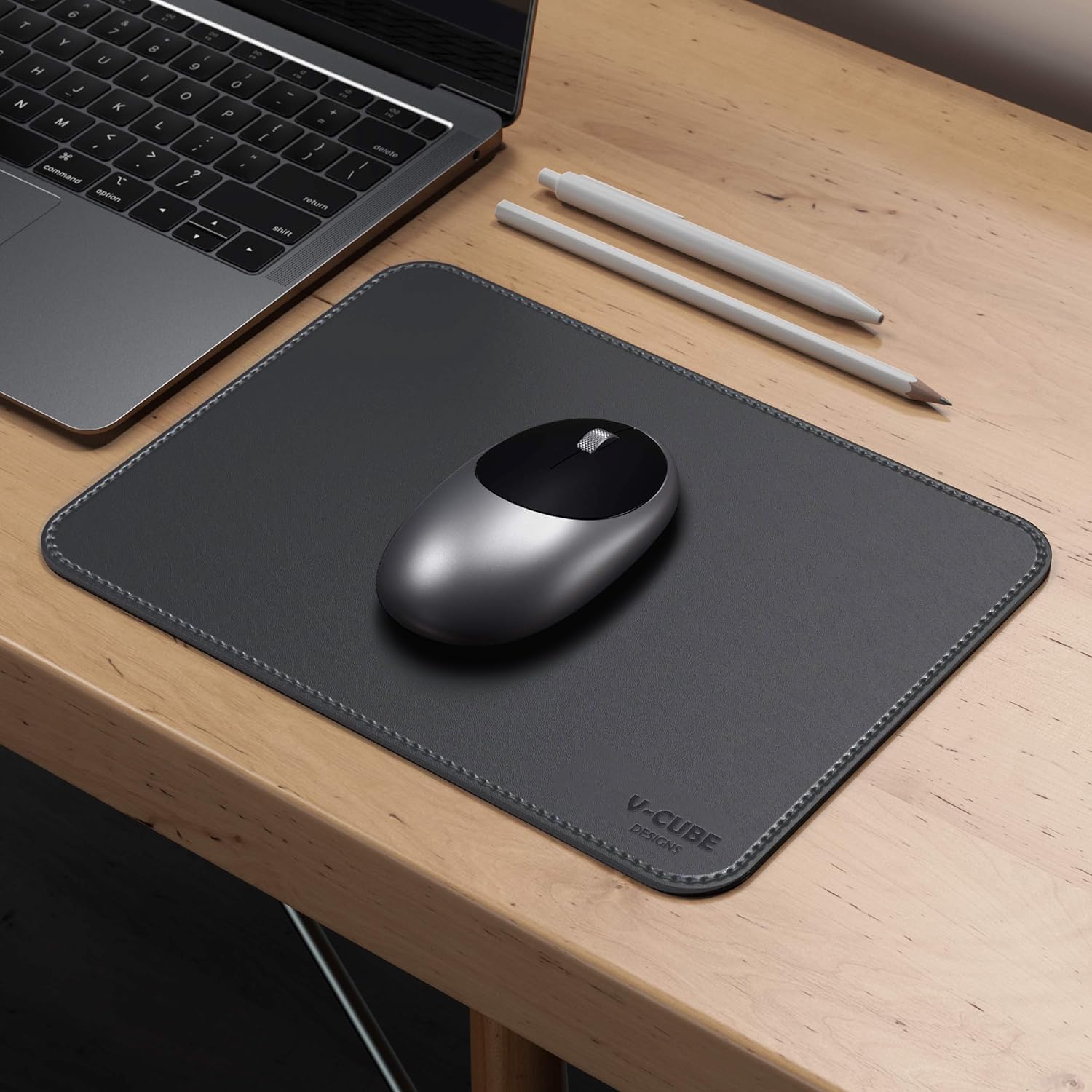 V-CUBE DESIGNS Premium Vegan Leather Mouse Pad |25X21cm| 2.4mm Thick(Padded)|Stitched, Reversible use, Splash-Proof, Anti-Skid for Gaming, Computer, Laptop, Home&Office in a Fresh Modern Design| Grey