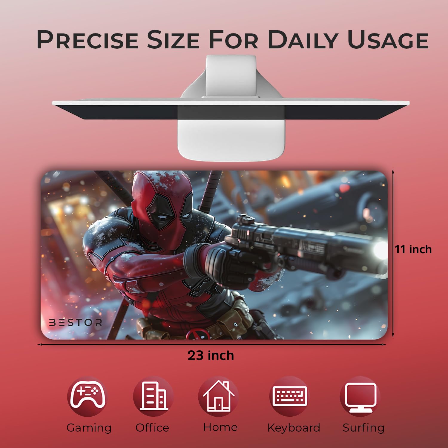 BESTOR Gaming Mousepad with Precise Cut Edges Waterproof Surface & Non-Slip Rubber Base Gaming Mouse Mat for Laptop (60cm x 28cm)
