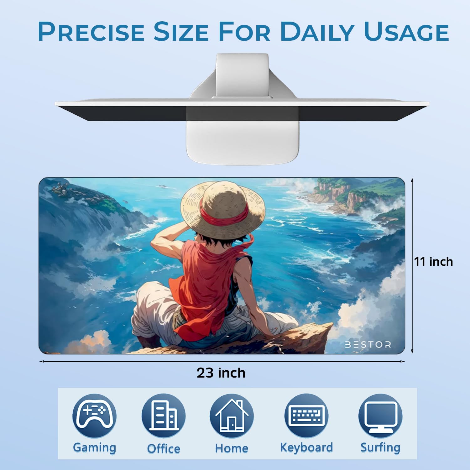 BESTOR Anime Series Mouse Pad-Luffy Ocean Cliff Design Mouse Mad with Anti-fray Stitching, Waterproof Surface & Non-Slip Rubber Base Stitched Edges Gaming Mouse Mat for Laptop (60cmx34cm)