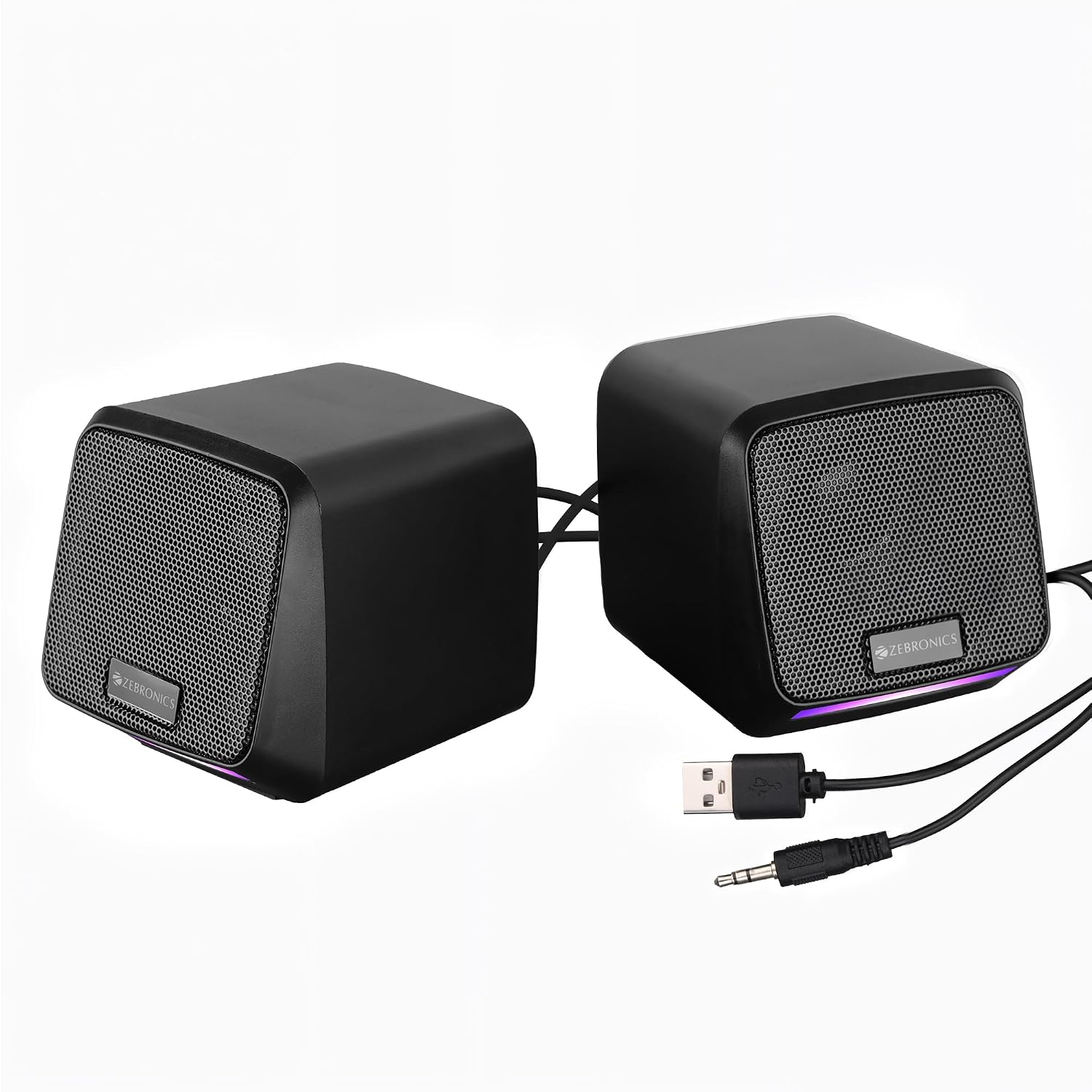 ZEBRONICS Igloo 1, 2.0 USB Computer Speakers, 8 Watts, Multicolor LED, USB Powered, AUX, Volume Control Pod for PC, Laptops, Desktop, Black