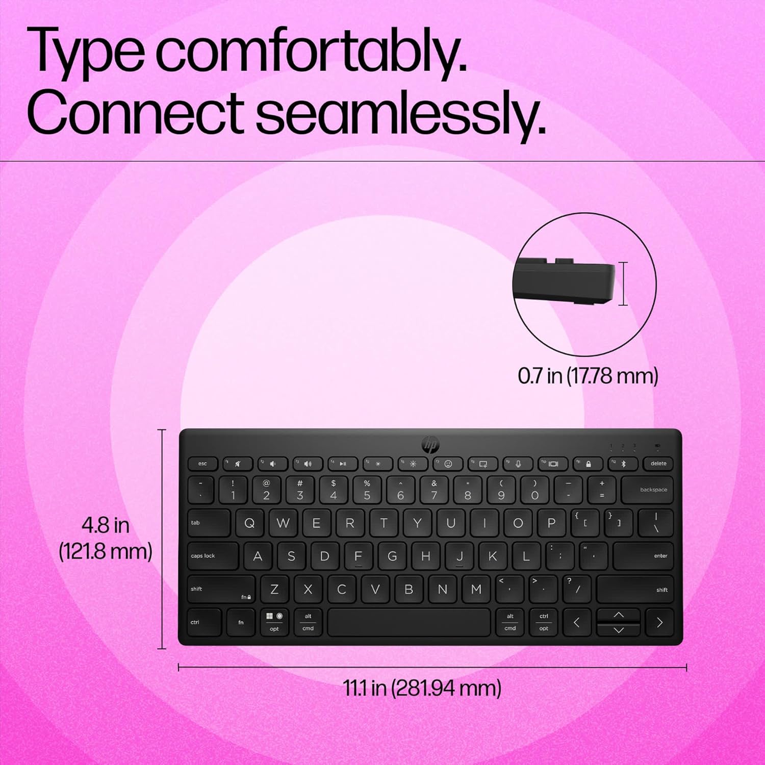 HP 350 Compact Multi-Device Bluetooth Wireless Keyboard; Spill Resistant; Swift Pair; OS Auto-Detection, LED Indicator, Battery Life Up to 24 Months, 3 Years Warranty
