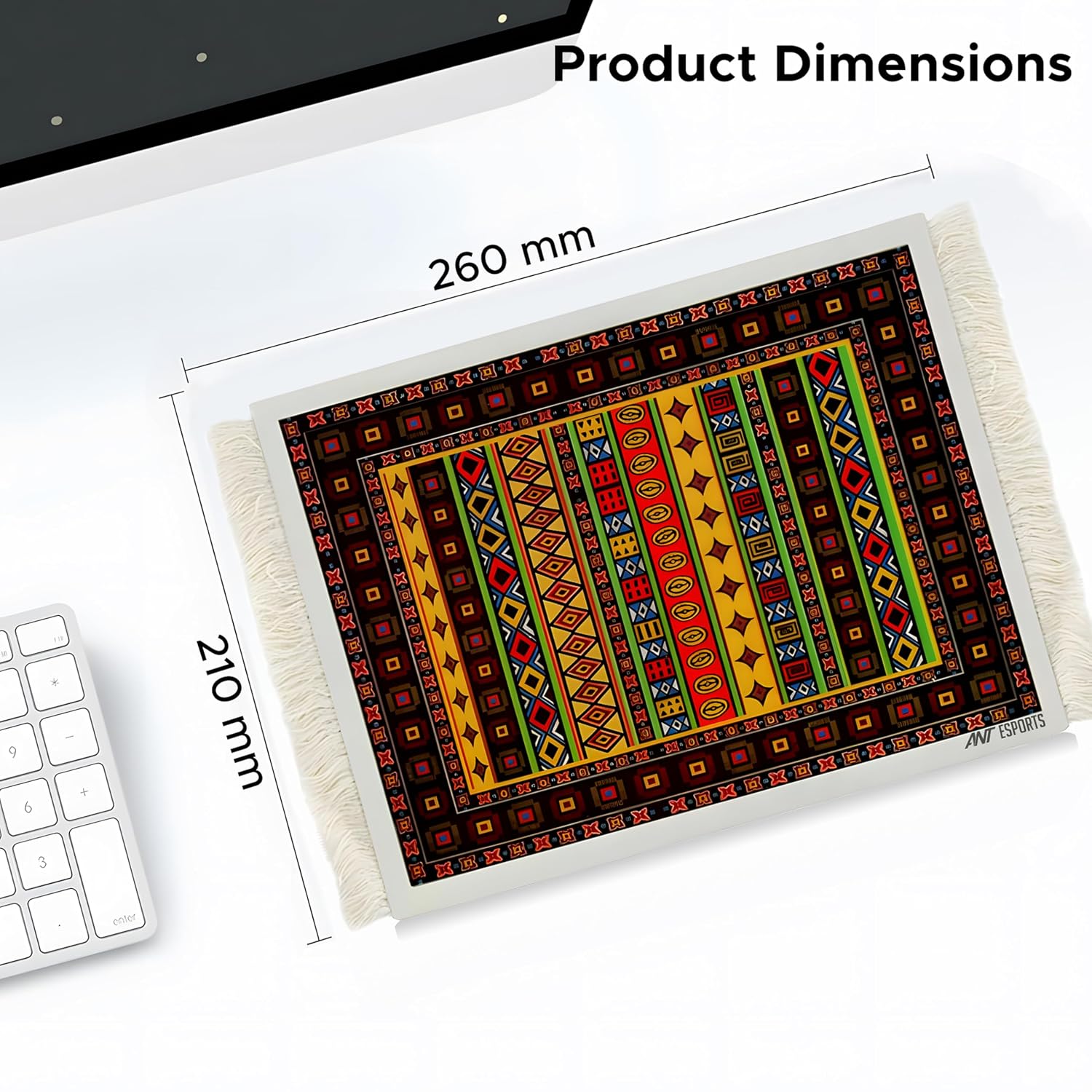 Ant Esports Vintage Mouse Pad 260x210mm –Tribal Ndebele Design, Non-Slip Rubber Base, Anti-Fray Stitched Edges, Smooth Surface for Precise Control, Colourful Geometric Pattern, Office & Home Use