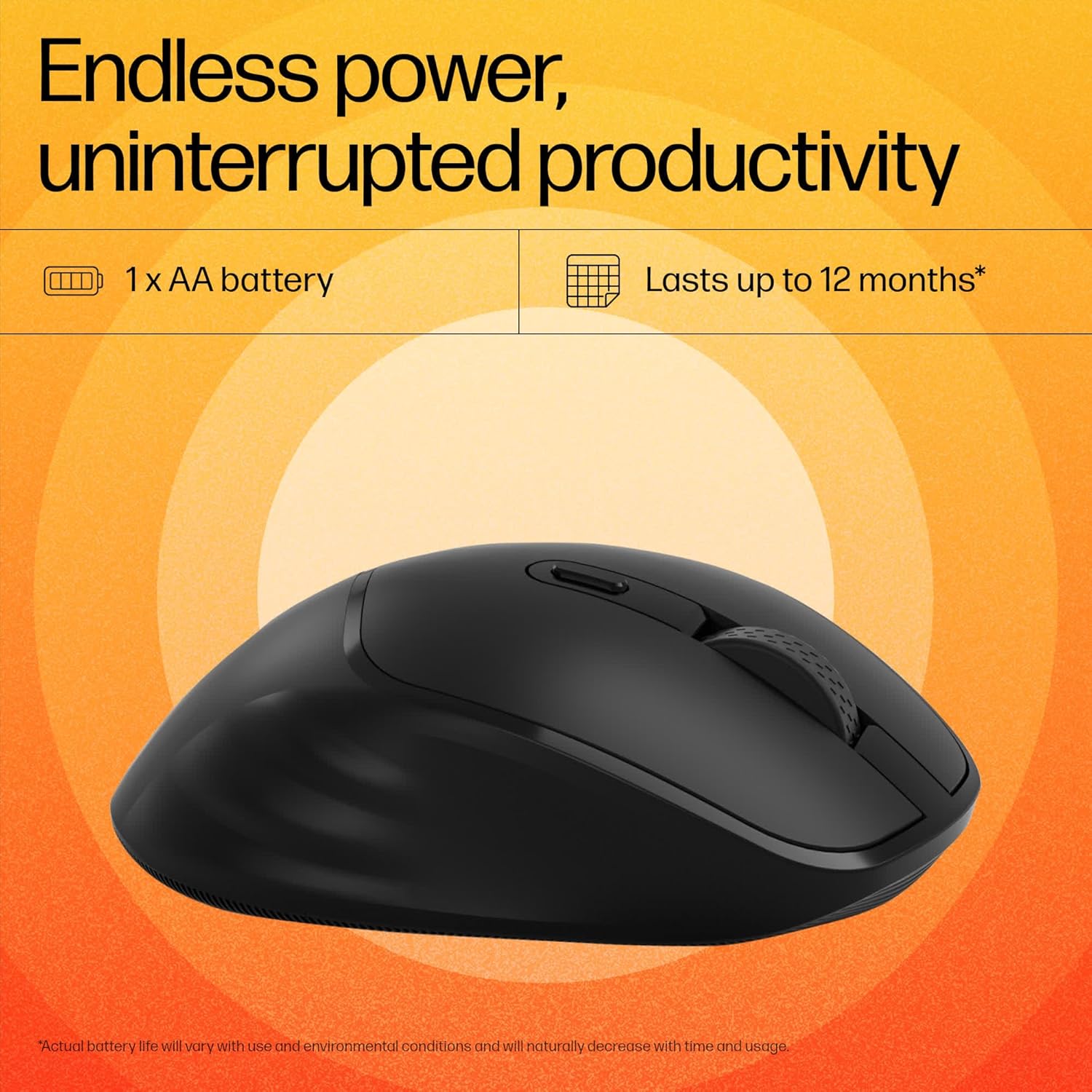 HP M120 Wireless Mouse, USB-A Nano dongle, 2.4 GHz Wireless Connection, 6 Buttons, Up to 1600 dpi, Optical Sensor, Ergonomic Design, 12-Month Battery Life, 1-Year Warranty, 60g±5%, Black, 7J4G4AA