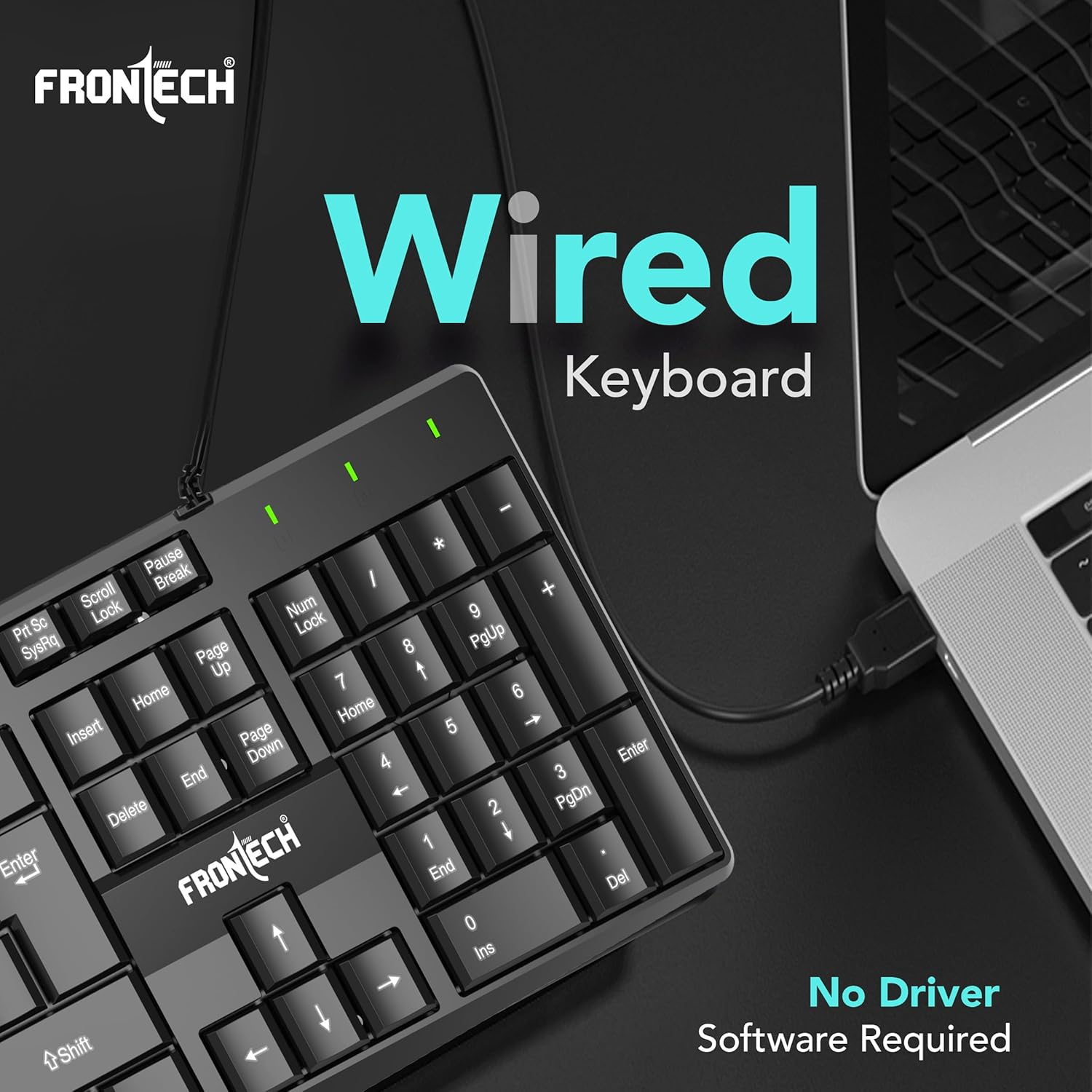 FRONTECH PrecisionFlow USB Keyboard - Ergonomic Design & Silent Typing for Windows (FT-1671)
