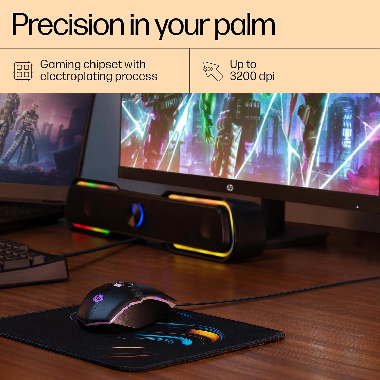 HP M270 Backlit USB Wired Gaming Mouse with 6 Buttons, 4-Speed Customizable 2400 DPI, Ergonomic Design, Breathing LED Lighting, Metal Scroll Wheel, Lightweighted / 3 Years Warranty (7ZZ87AA)
