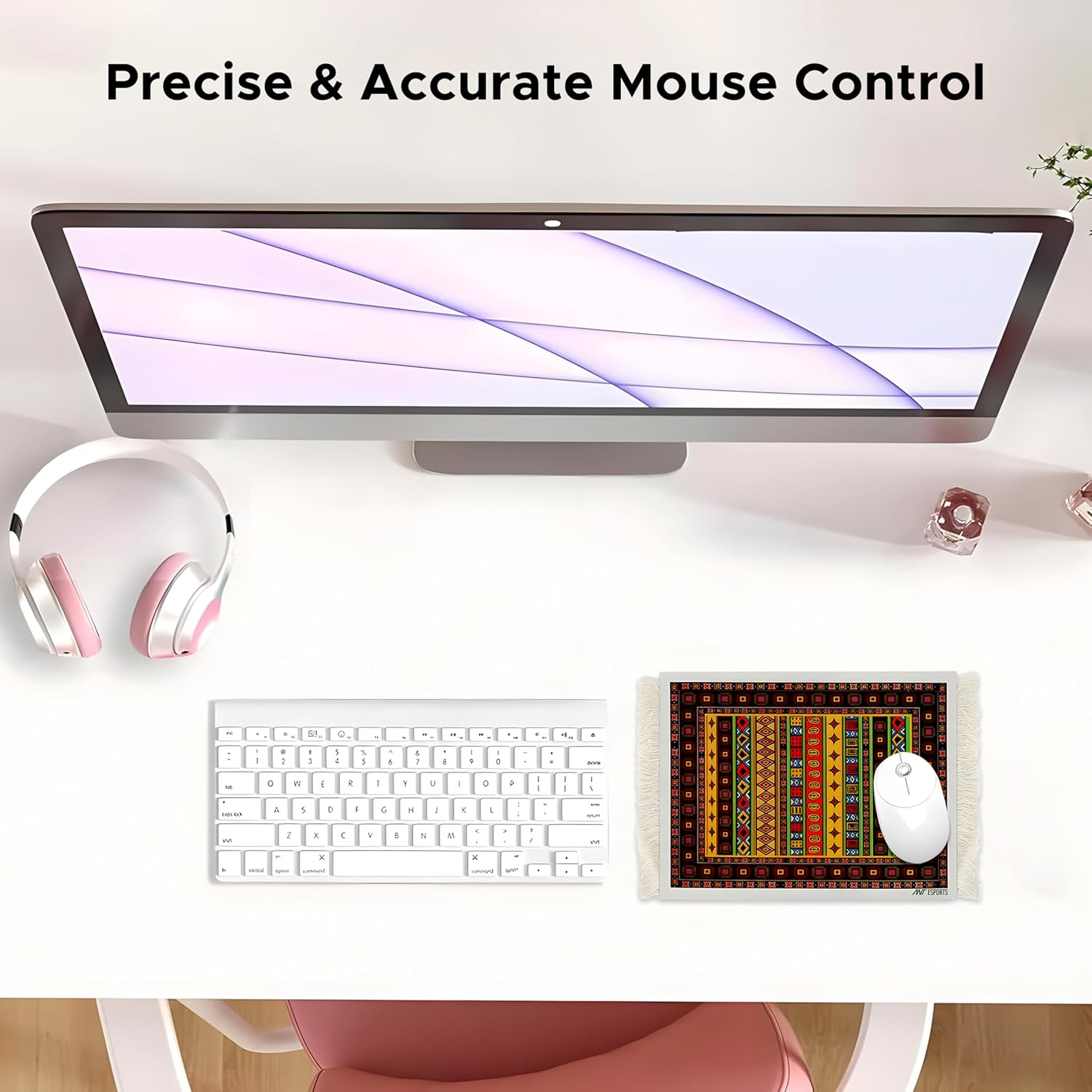 Ant Esports Vintage Mouse Pad 260x210mm –Tribal Ndebele Design, Non-Slip Rubber Base, Anti-Fray Stitched Edges, Smooth Surface for Precise Control, Colourful Geometric Pattern, Office & Home Use
