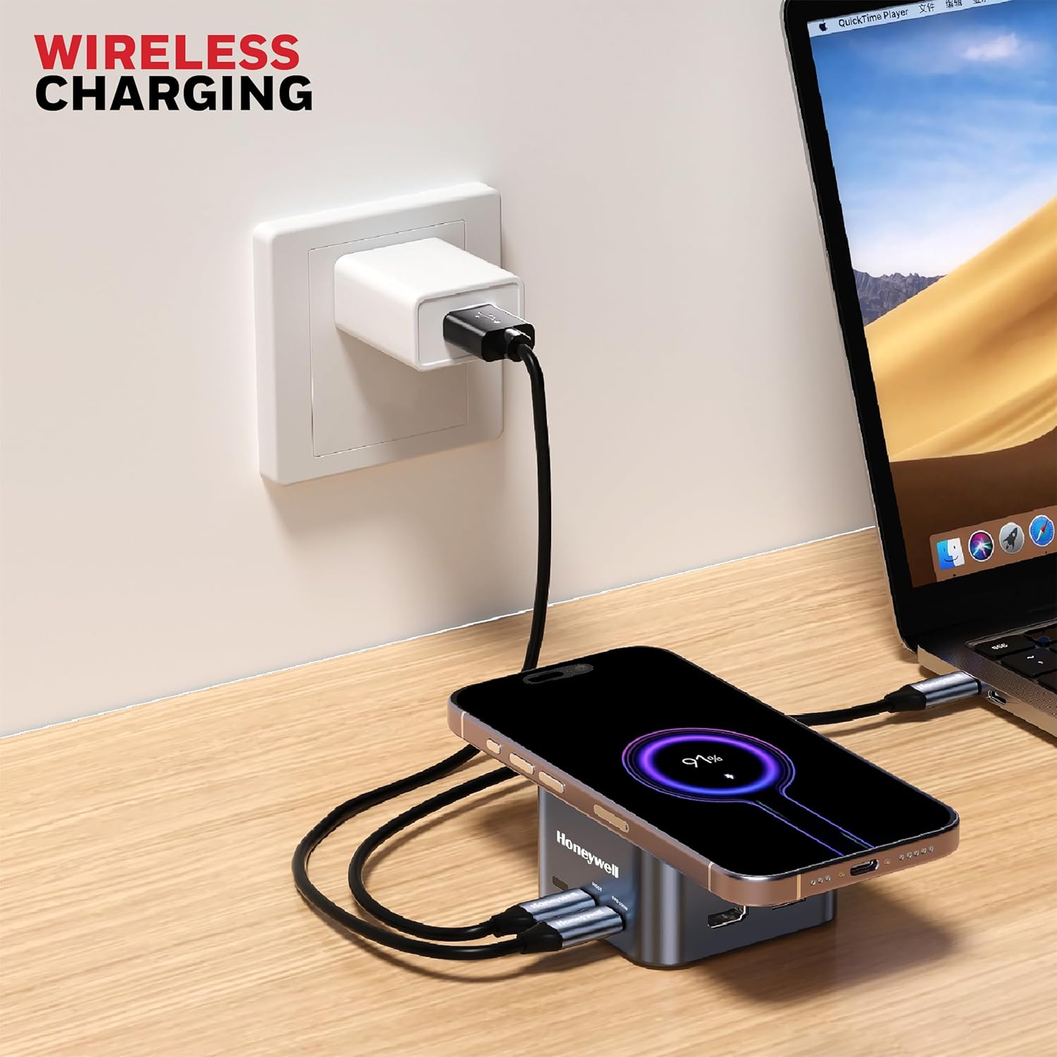 Honeywell New Launch 12-in-1 Type C Dock with 4K HDMI, MagSafe Wireless 15W, 4xUSB Ports PD 100W, Mic, Ethernet & Audio Port, SD & MicroSD Slot, All Type C Devices, Windows/MacBook
