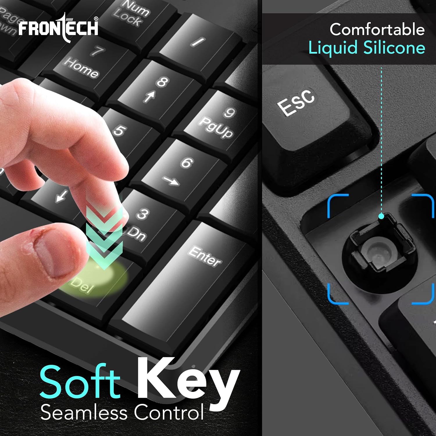 FRONTECH PrecisionFlow USB Keyboard - Ergonomic Design & Silent Typing for Windows (FT-1671)
