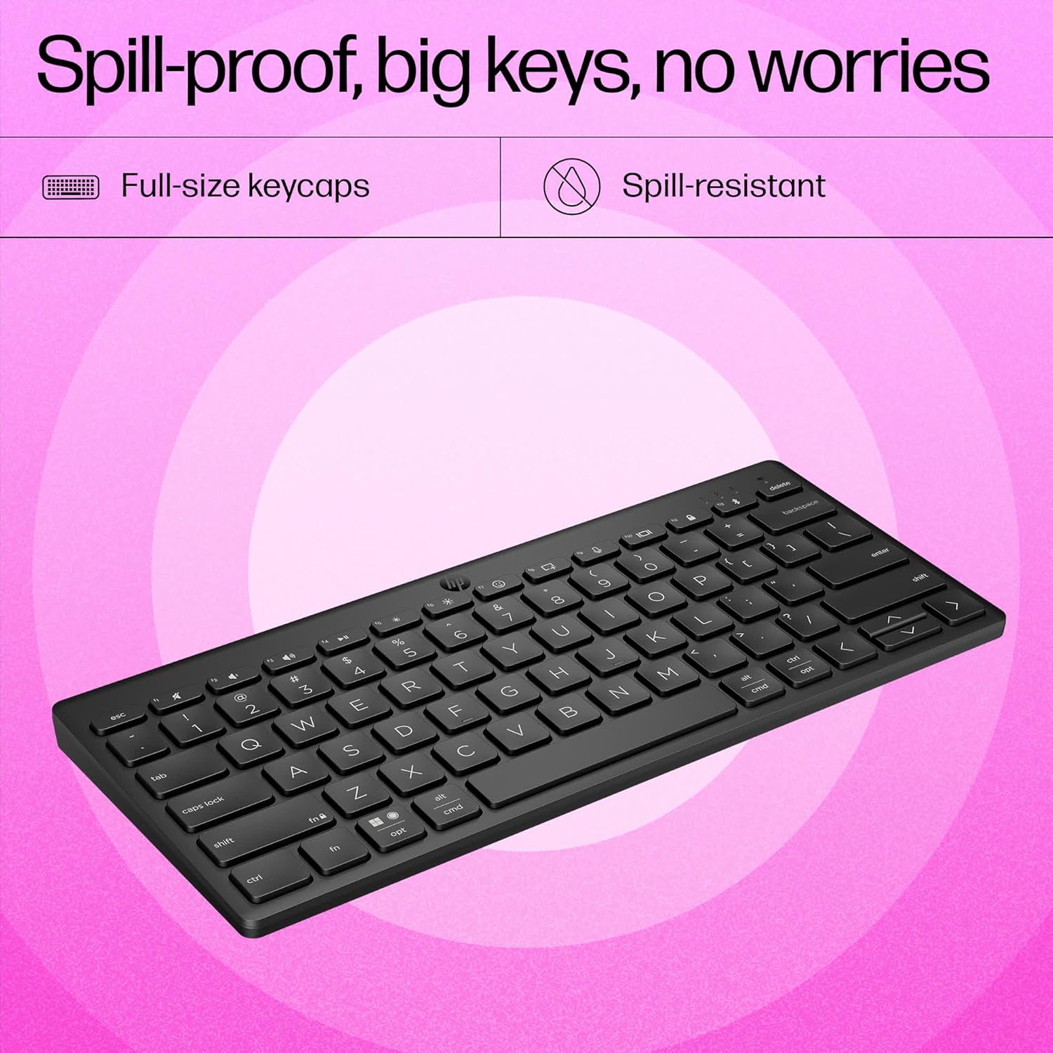 HP 350 Compact Multi-Device Bluetooth Wireless Keyboard; Spill Resistant; Swift Pair; OS Auto-Detection, LED Indicator, Battery Life Up to 24 Months, 3 Years Warranty