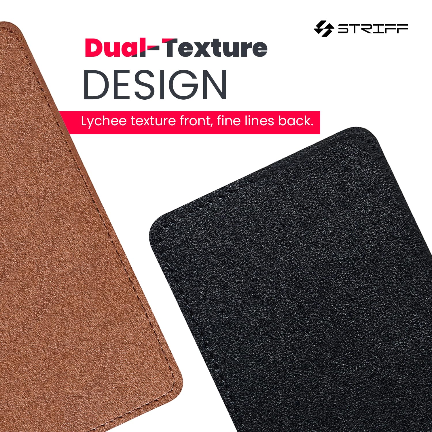 STRIFF Desk Pad Protector, Mouse Pad, Office Desk Mat, Non-Slip PU Leather Desk Blotter, Laptop Desk Pad, Waterproof Desk Writing Pad for Office and Home (Brown-Black)