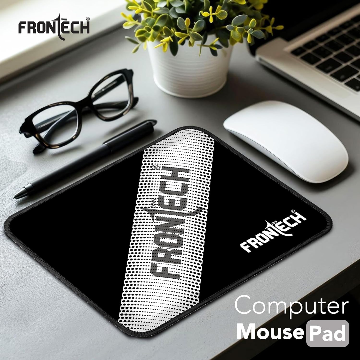 FRONTECH Gaming Mouse Pad | Water Resistant | Anti-Slip Base | Stitched Edges | 232mm x 182mm x 2mm | Red/Black (MSP-0062_Grey)