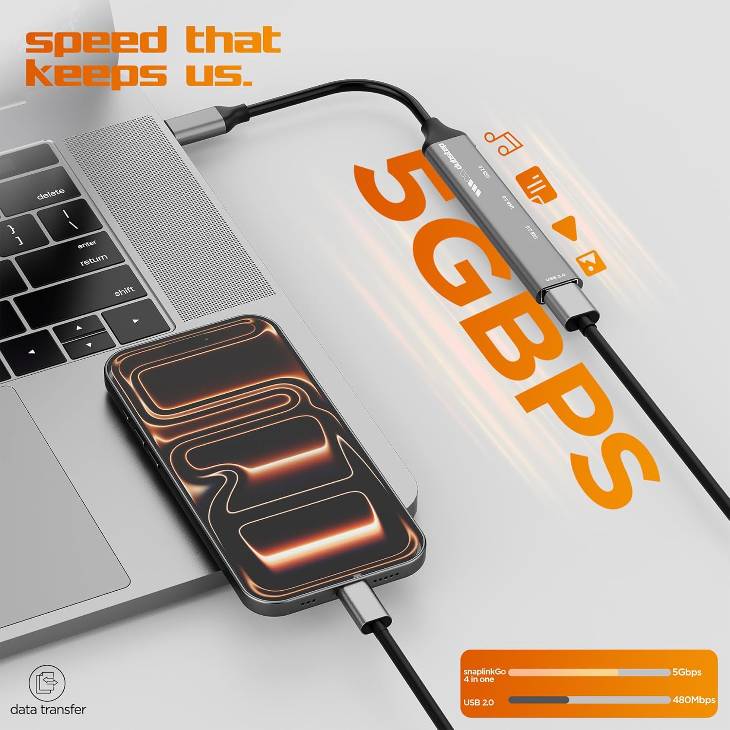Dubstep SnaplinkGo 4-in-1 Type C to USB Hub, Grey, Aluminium Alloy, 5 Gbps Data Transfer, 4 Ports, Bend Free Cable (Grey)