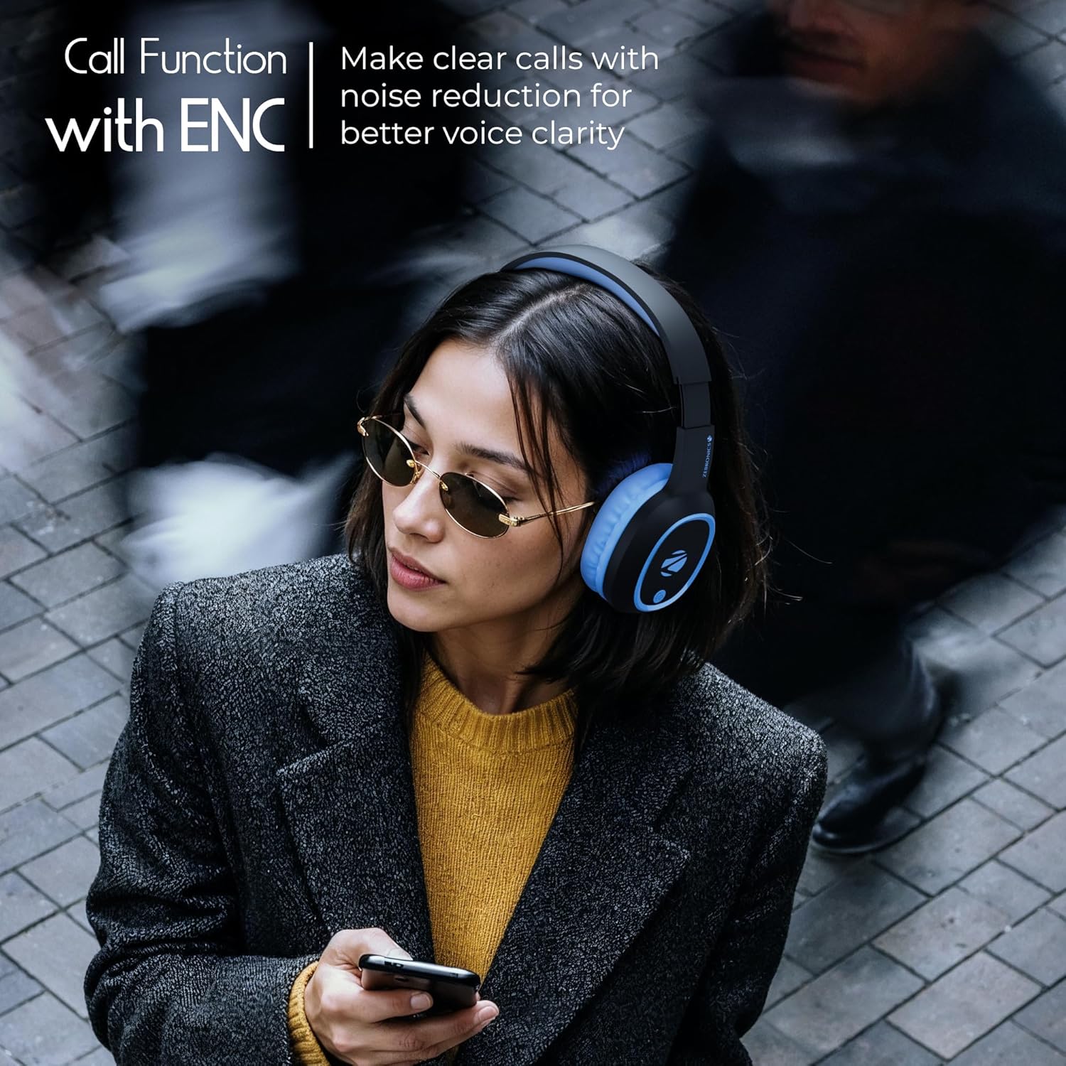 ZEBRONICS Thunder (2026 Upgrade) Wireless Headphones, BT v6.0, True 60 hrs Playback, 40mm Drivers, ENC, Gaming Mode, Dual Pairing, AUX & microSD, Rapid Charging, Call Function (Blue)