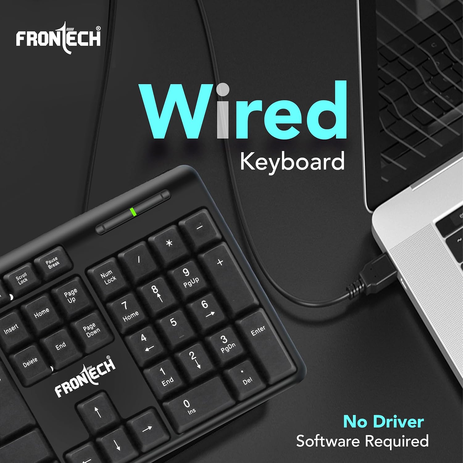 FRONTECH Wired Keyboard | Membrane Keys with Retractable Stands | USB Plug & Play | Ergonomic & Comfortable Design | 1 Year Warranty (FT-1672, Black)