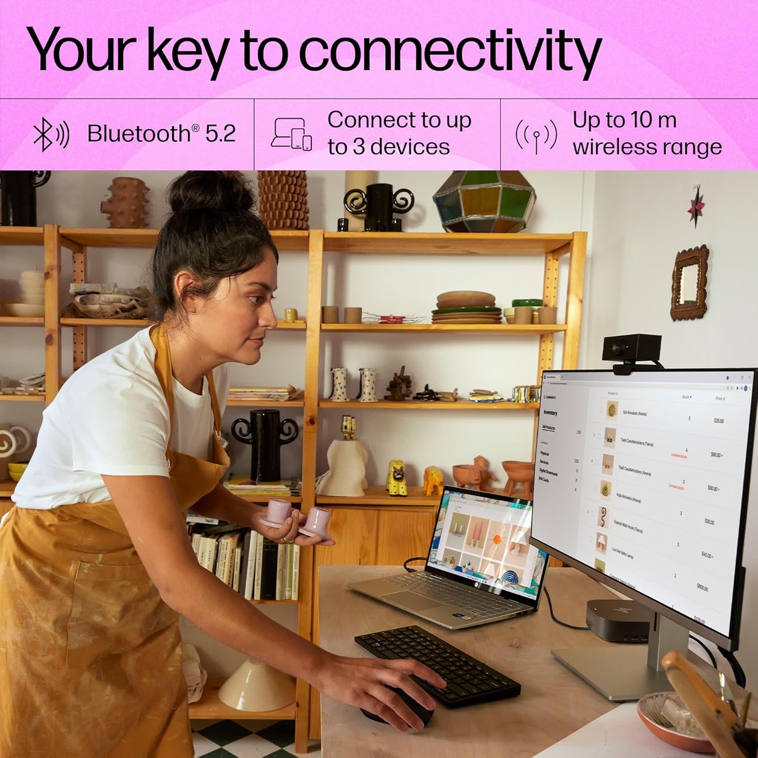 HP 350 Compact Multi-Device Bluetooth Wireless Keyboard; Spill Resistant; Swift Pair; OS Auto-Detection, LED Indicator, Battery Life Up to 24 Months, 3 Years Warranty